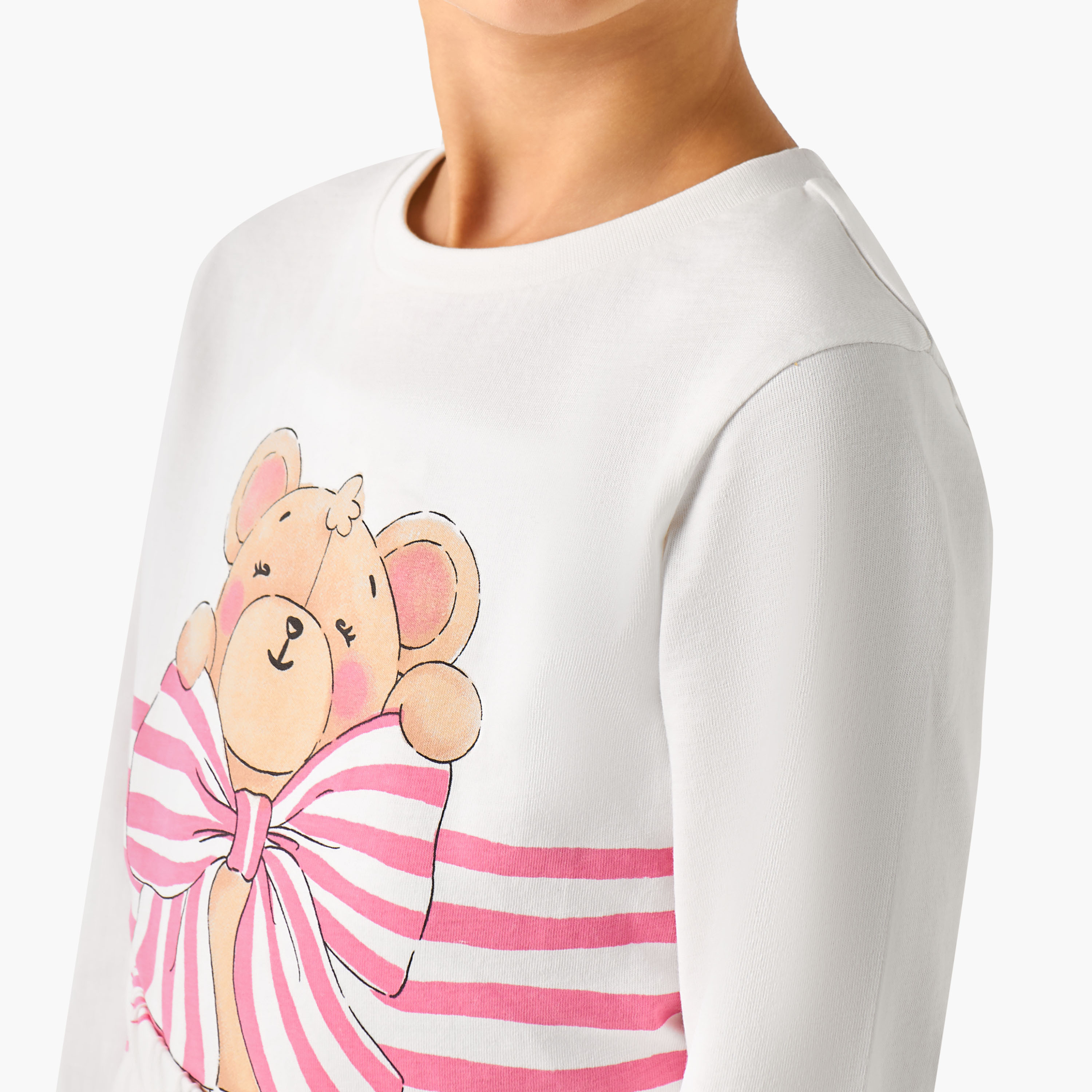 Juniors Cotton Crew Neck Long Sleeves Pyjama Set with Bear Print-baby-girls-clothing-nightwear-pyjamasets-image-5