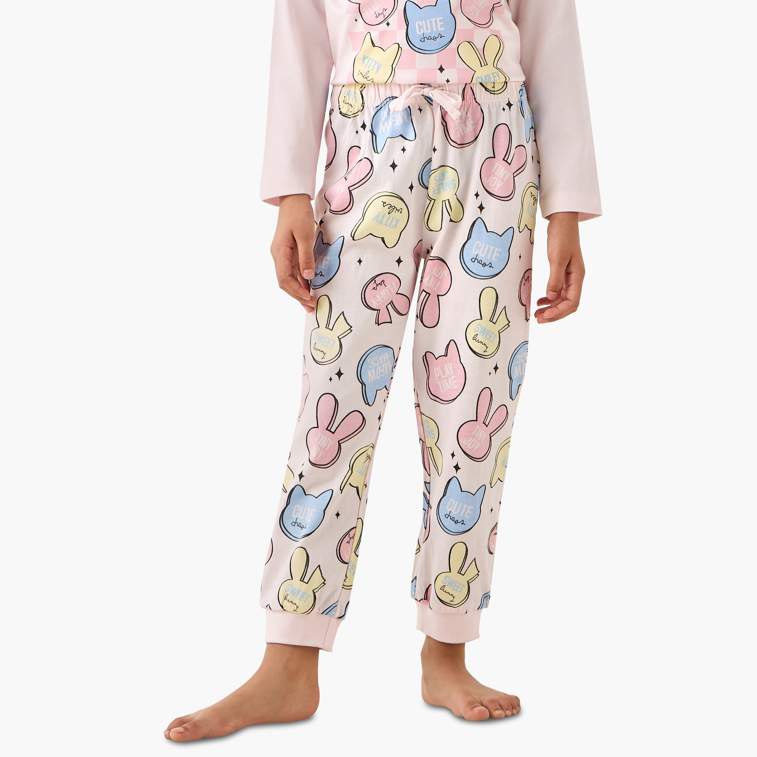 طقم بيجاما قطن بياقة مستديرة وأكمام طويلة بطبعات جرافيك من جونيورز-baby-girls-clothing-nightwear-pyjamasets-image-4