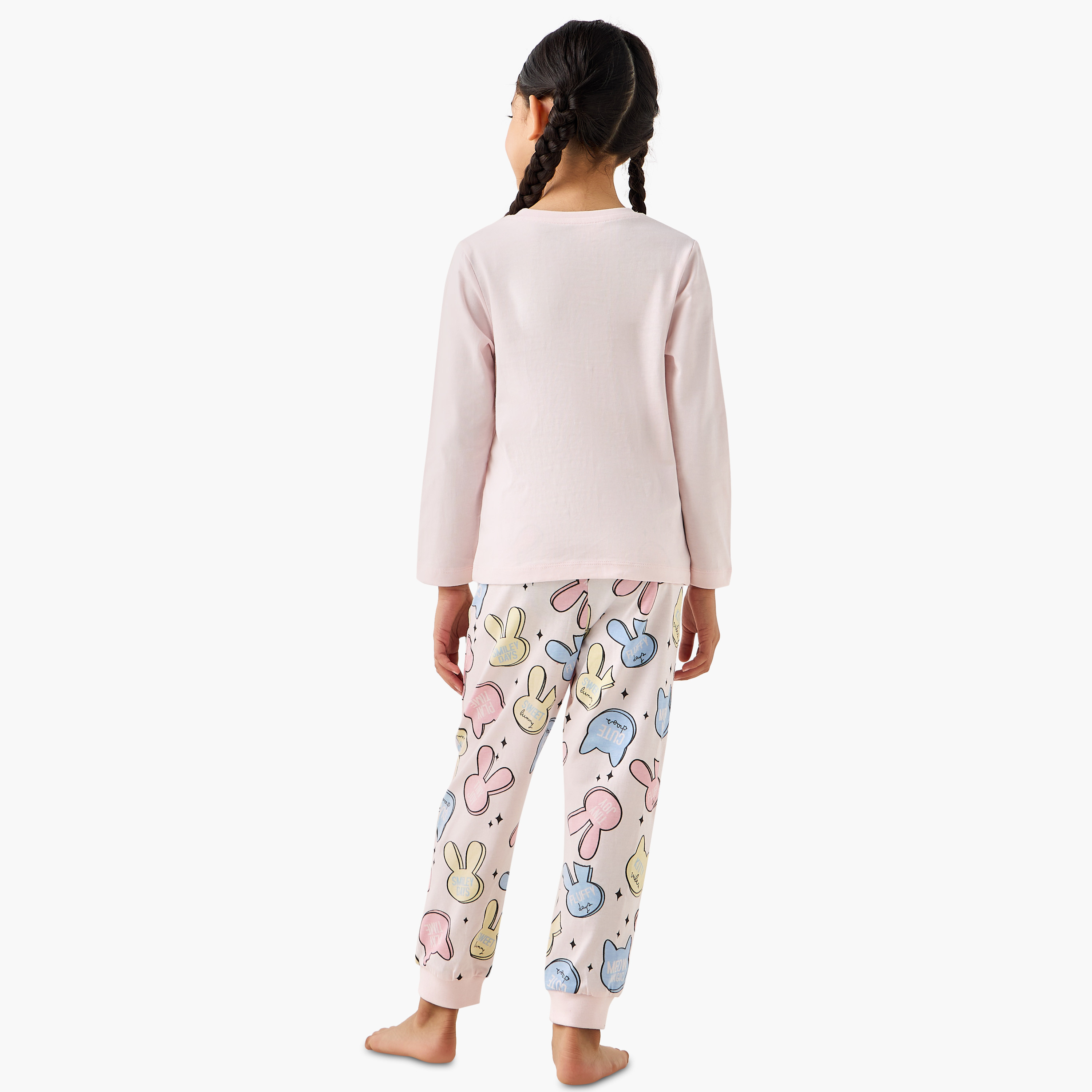 طقم بيجاما قطن بياقة مستديرة وأكمام طويلة بطبعات جرافيك من جونيورز-baby-girls-clothing-nightwear-pyjamasets-image-3