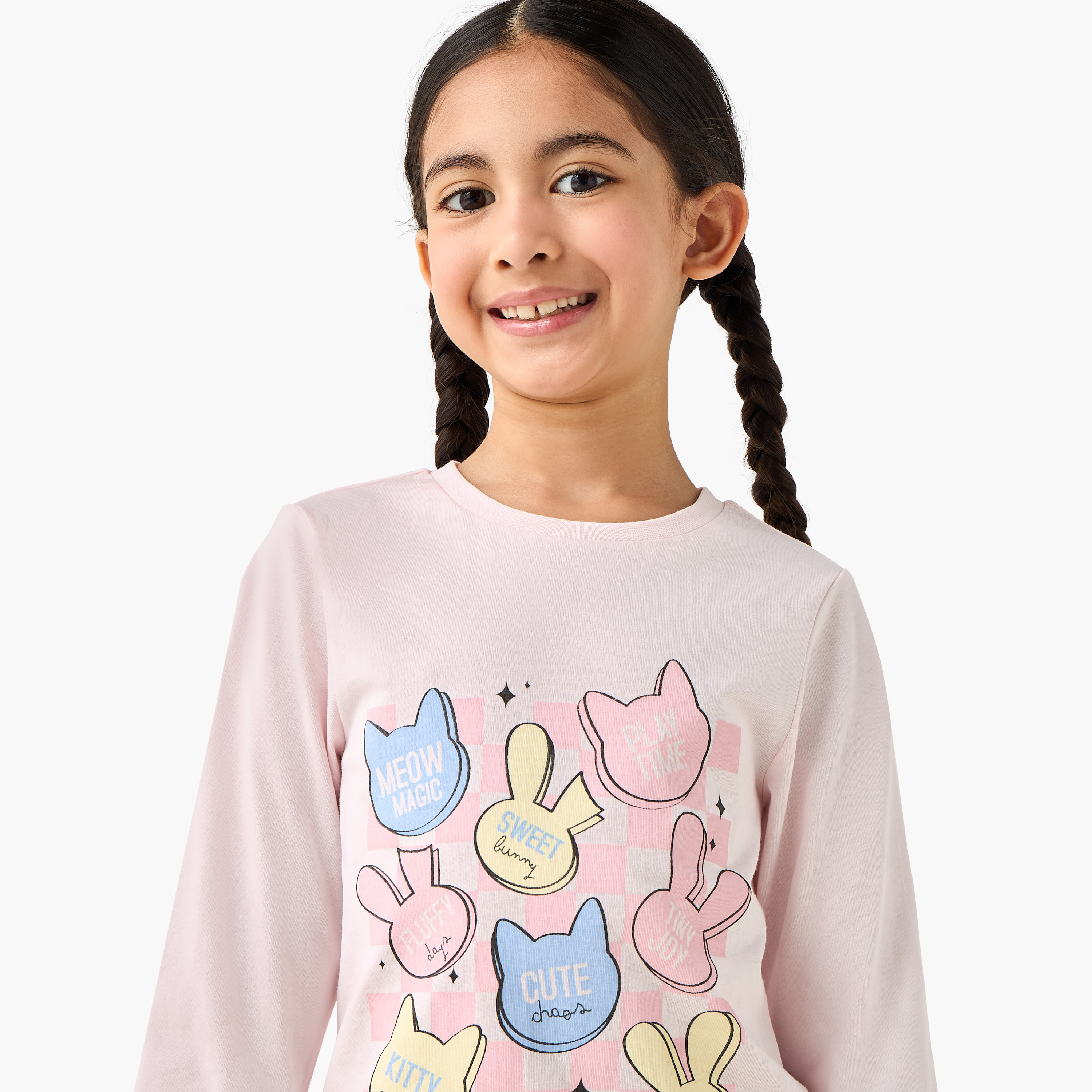 طقم بيجاما قطن بياقة مستديرة وأكمام طويلة بطبعات جرافيك من جونيورز-baby-girls-clothing-nightwear-pyjamasets-image-2