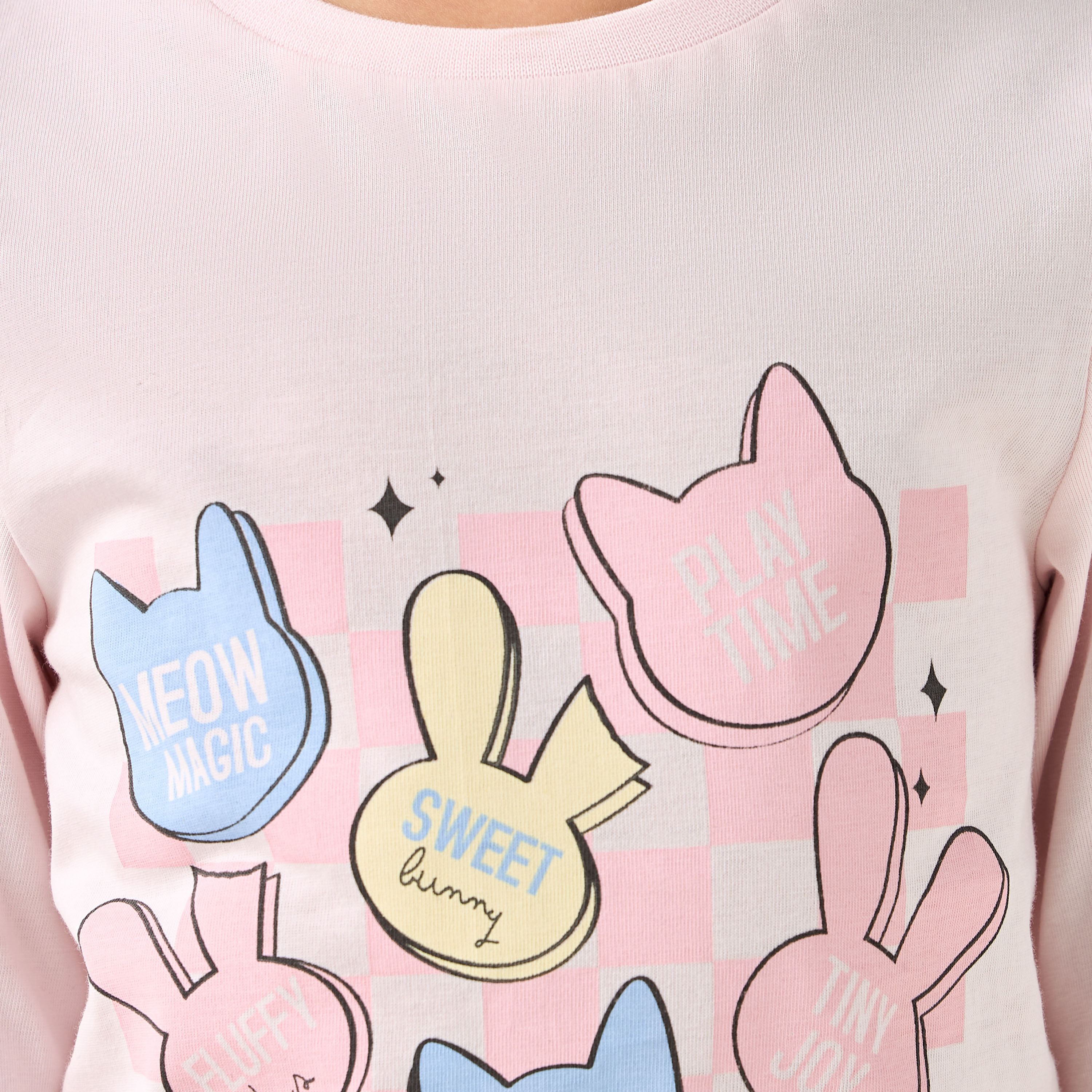 طقم بيجاما قطن بياقة مستديرة وأكمام طويلة بطبعات جرافيك من جونيورز-baby-girls-clothing-nightwear-pyjamasets-image-1