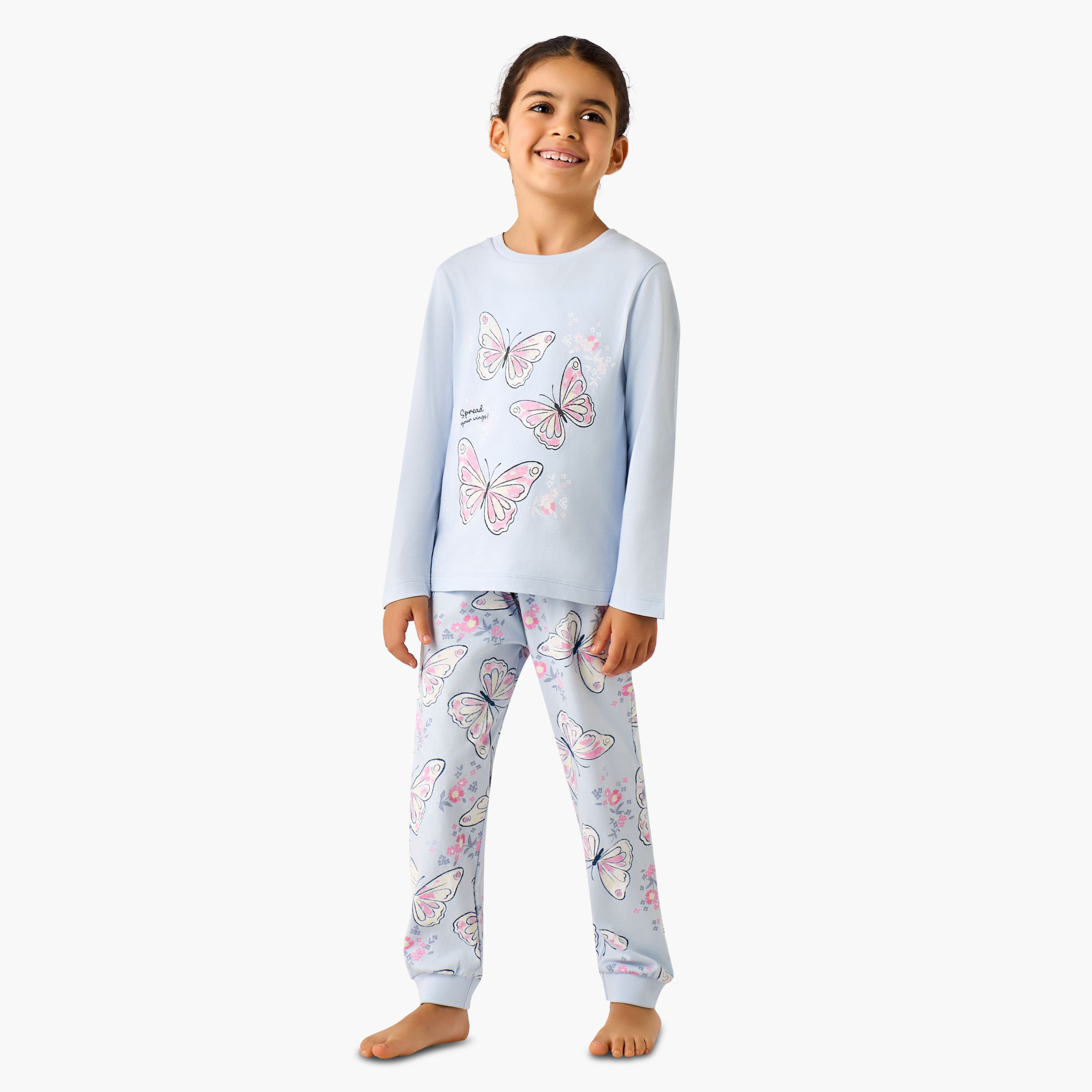 طقم بيجاما قطن بطبعات فراشة وياقة ضيقة وأكمام طويلة من جونيورز-baby-girls-clothing-nightwear-pyjamasets-image-6