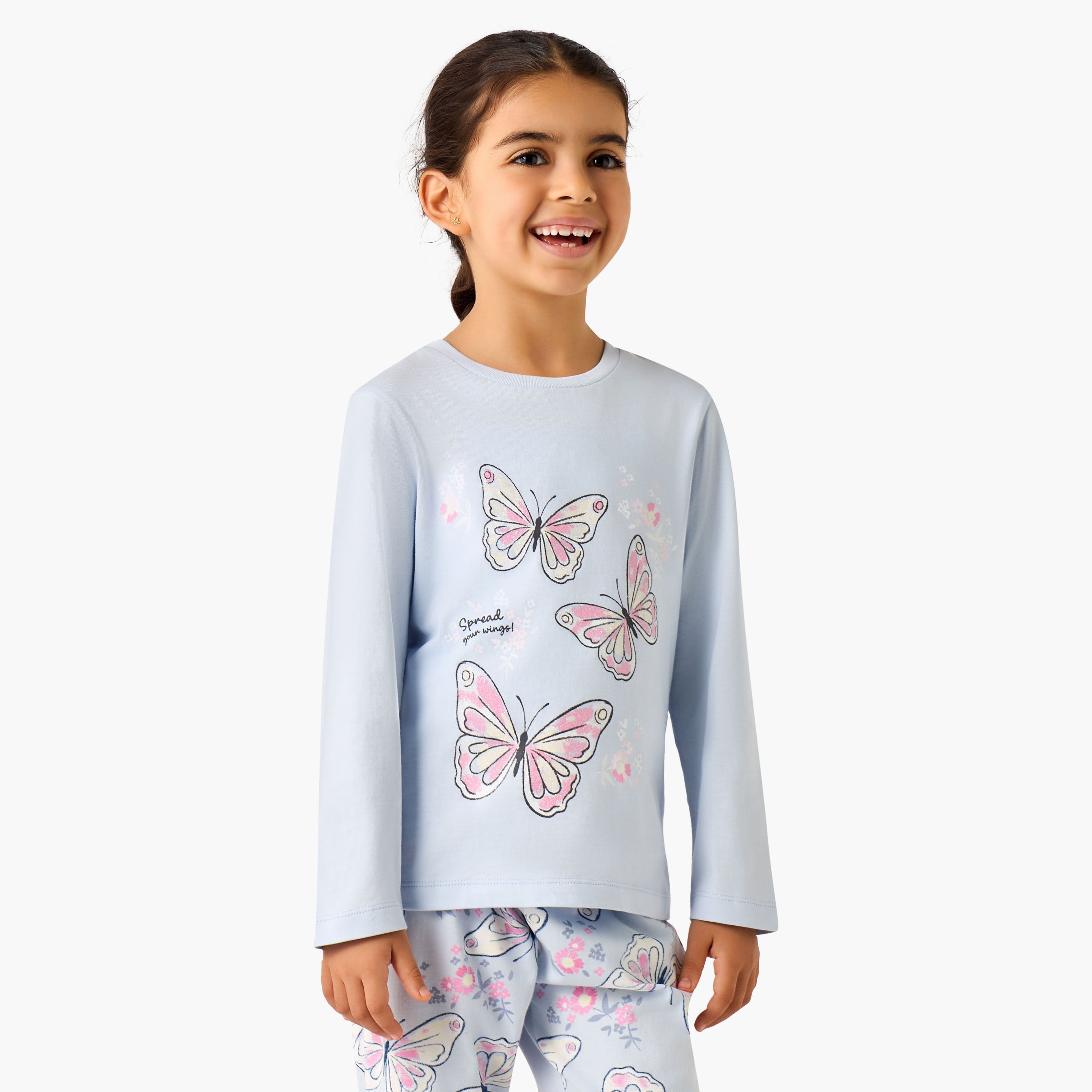 طقم بيجاما قطن بطبعات فراشة وياقة ضيقة وأكمام طويلة من جونيورز-baby-girls-clothing-nightwear-pyjamasets-image-5