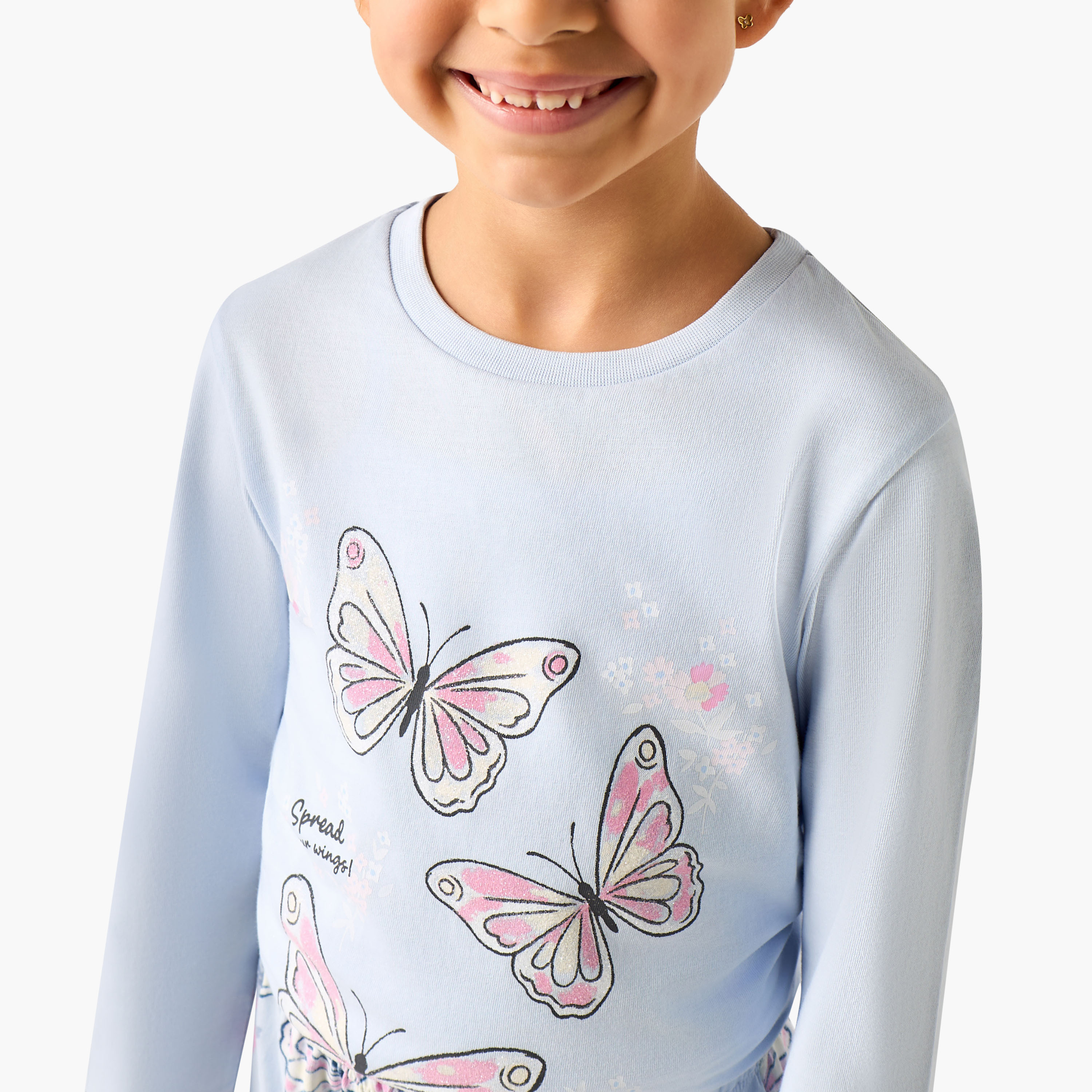 طقم بيجاما قطن بطبعات فراشة وياقة ضيقة وأكمام طويلة من جونيورز-baby-girls-clothing-nightwear-pyjamasets-image-2