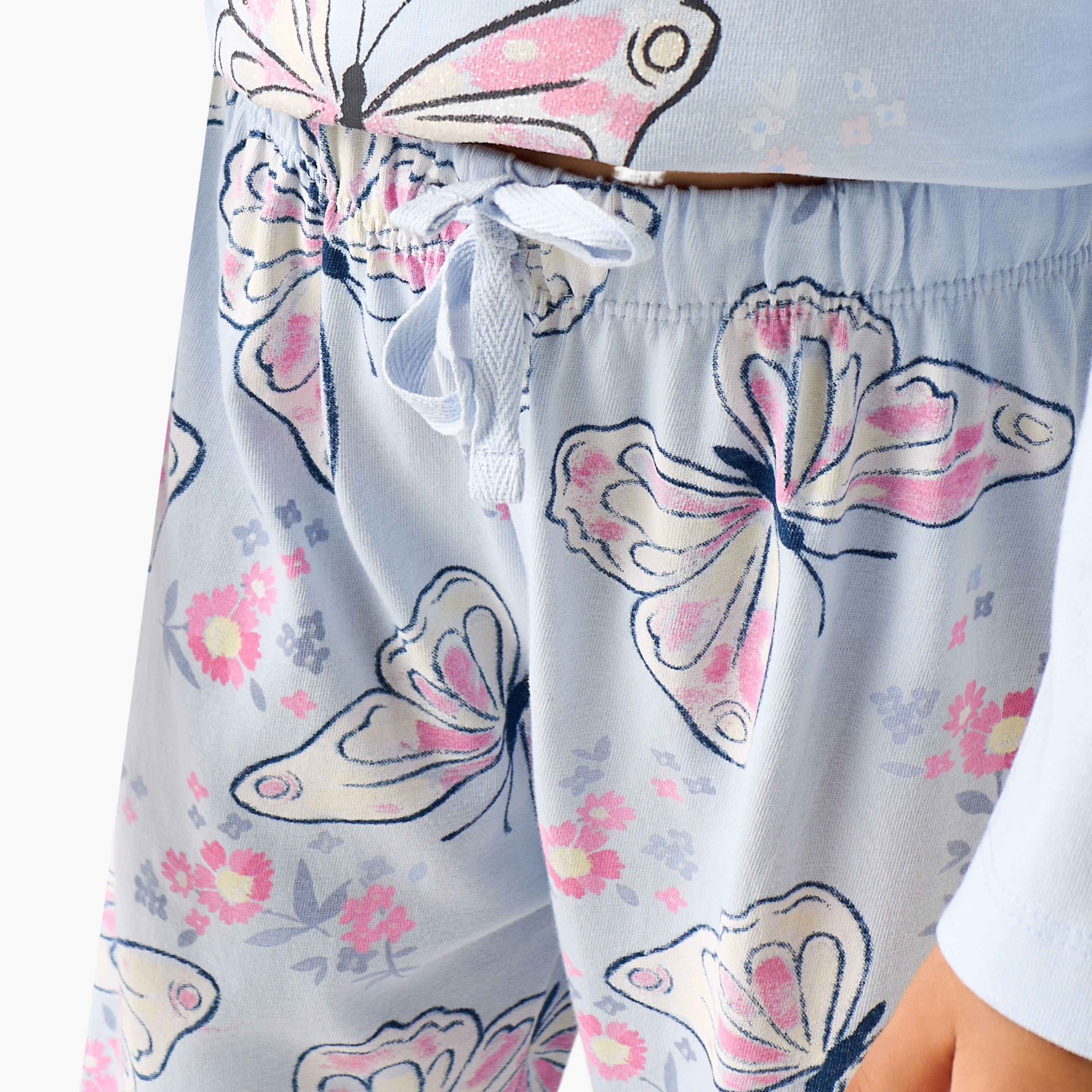 طقم بيجاما قطن بطبعات فراشة وياقة ضيقة وأكمام طويلة من جونيورز-baby-girls-clothing-nightwear-pyjamasets-image-1