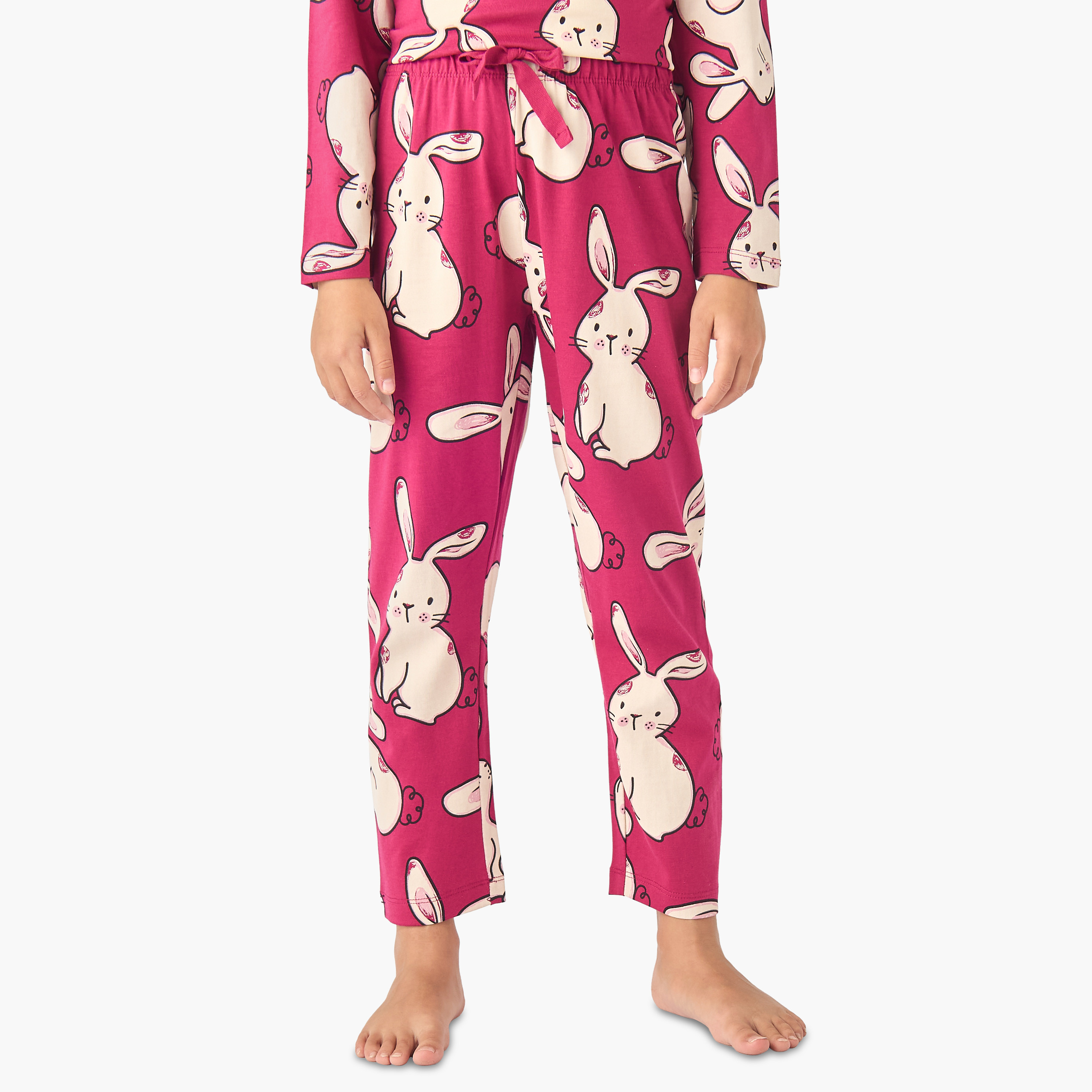 Juniors Cotton Crew Neck Long Sleeves Pyjama Set with Bunny Print-baby-girls-clothing-nightwear-pyjamasets-image-3