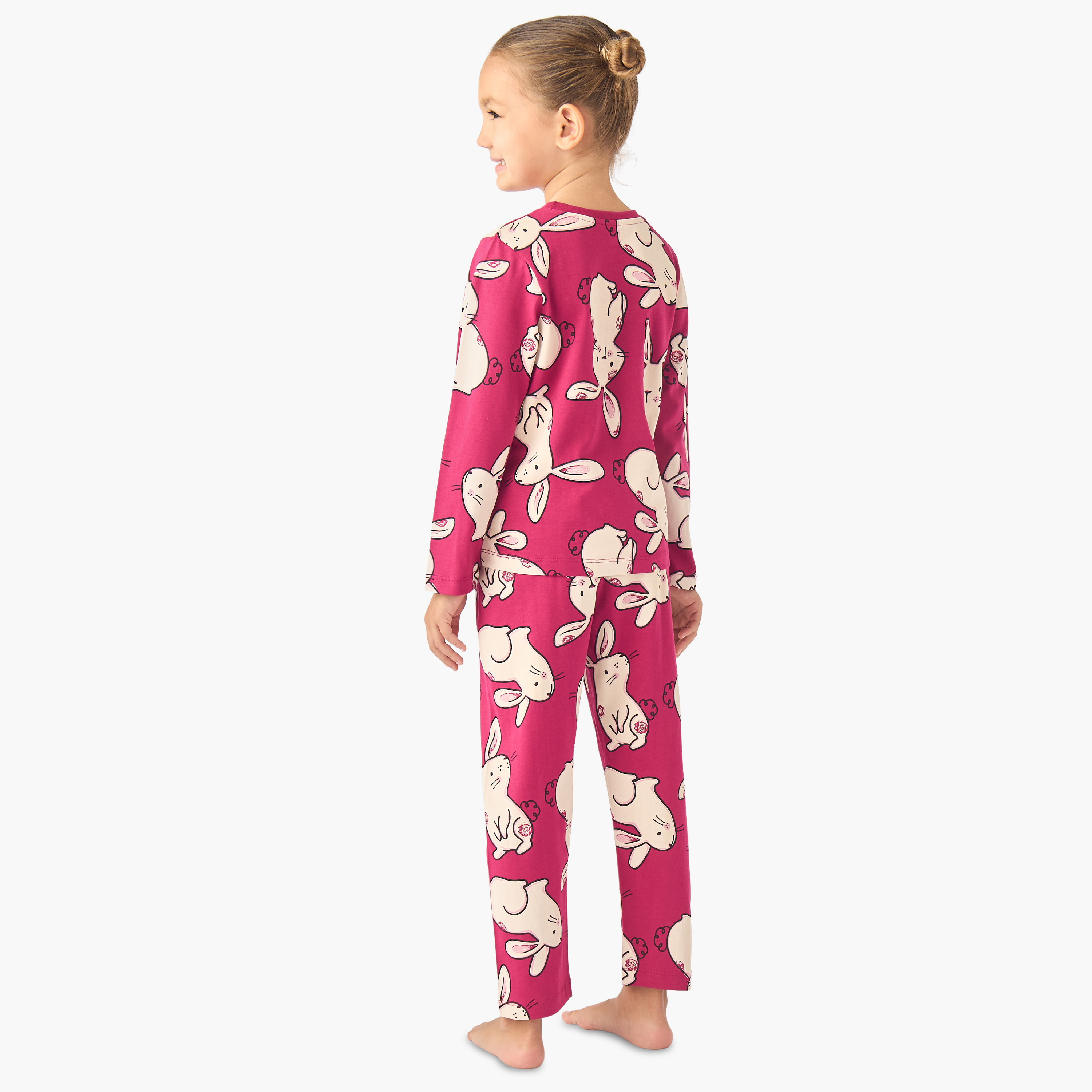 Juniors Cotton Crew Neck Long Sleeves Pyjama Set with Bunny Print-baby-girls-clothing-nightwear-pyjamasets-image-4