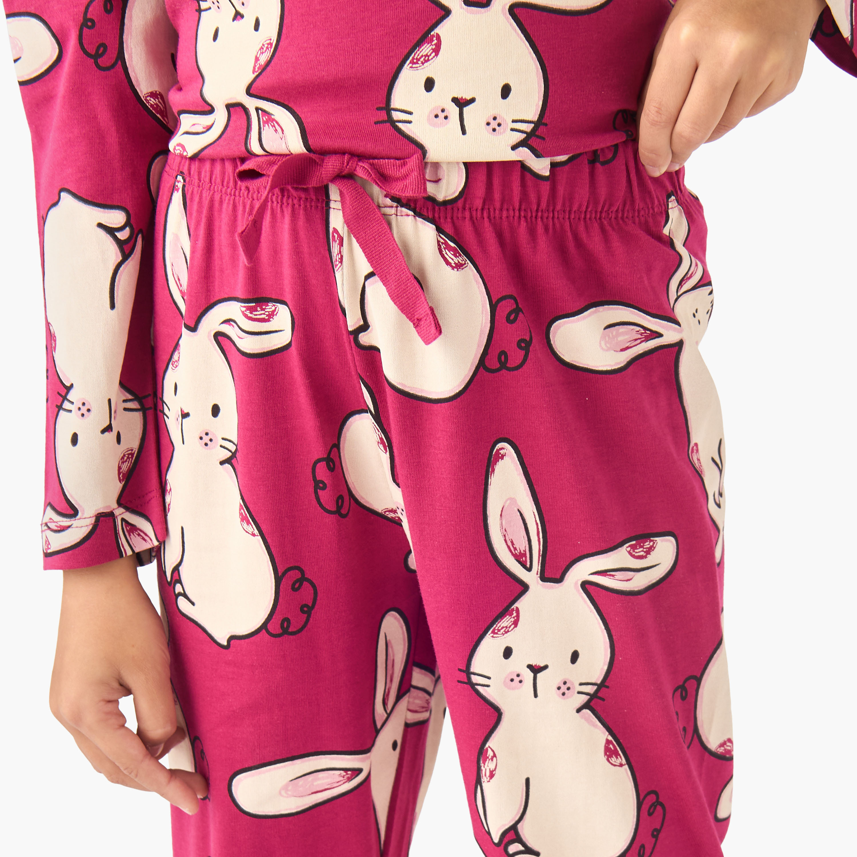Juniors Cotton Crew Neck Long Sleeves Pyjama Set with Bunny Print-baby-girls-clothing-nightwear-pyjamasets-image-6