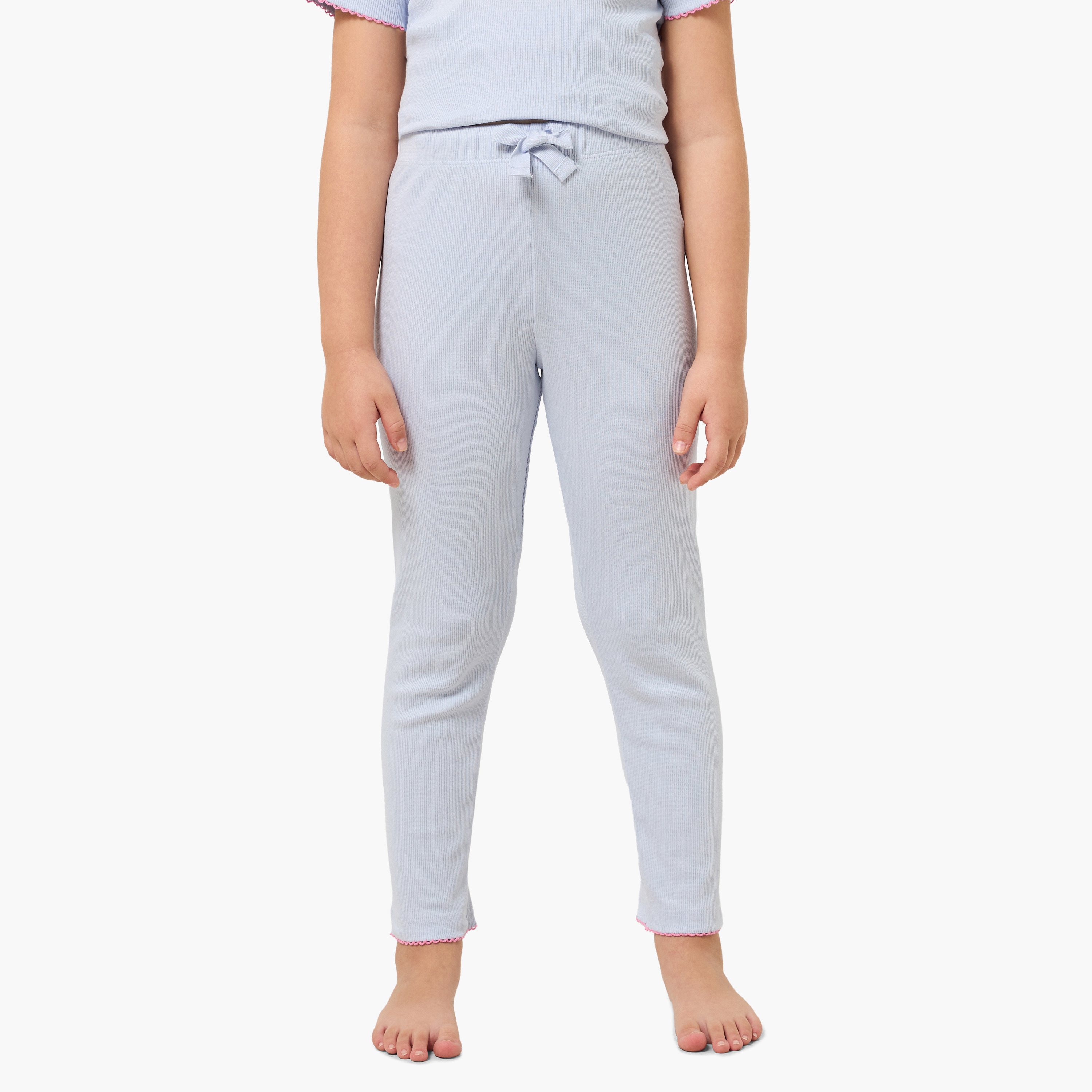 طقم بيجاما قطن بياقة مستديرة وأكمام قصيرة وفيونكة مطرزة من جونيورز-baby-girls-clothing-nightwear-pyjamasets-image-4