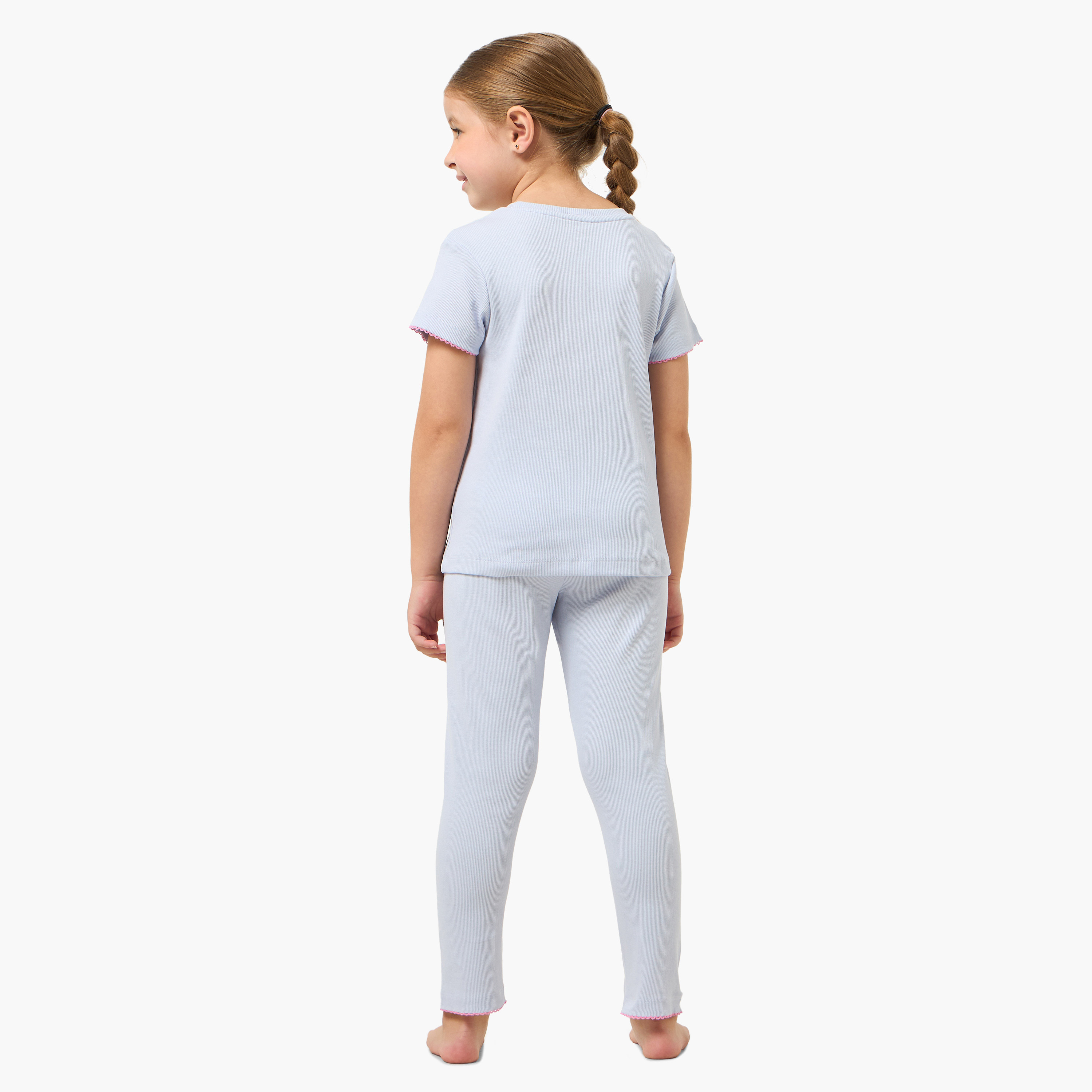 طقم بيجاما قطن بياقة مستديرة وأكمام قصيرة وفيونكة مطرزة من جونيورز-baby-girls-clothing-nightwear-pyjamasets-image-3
