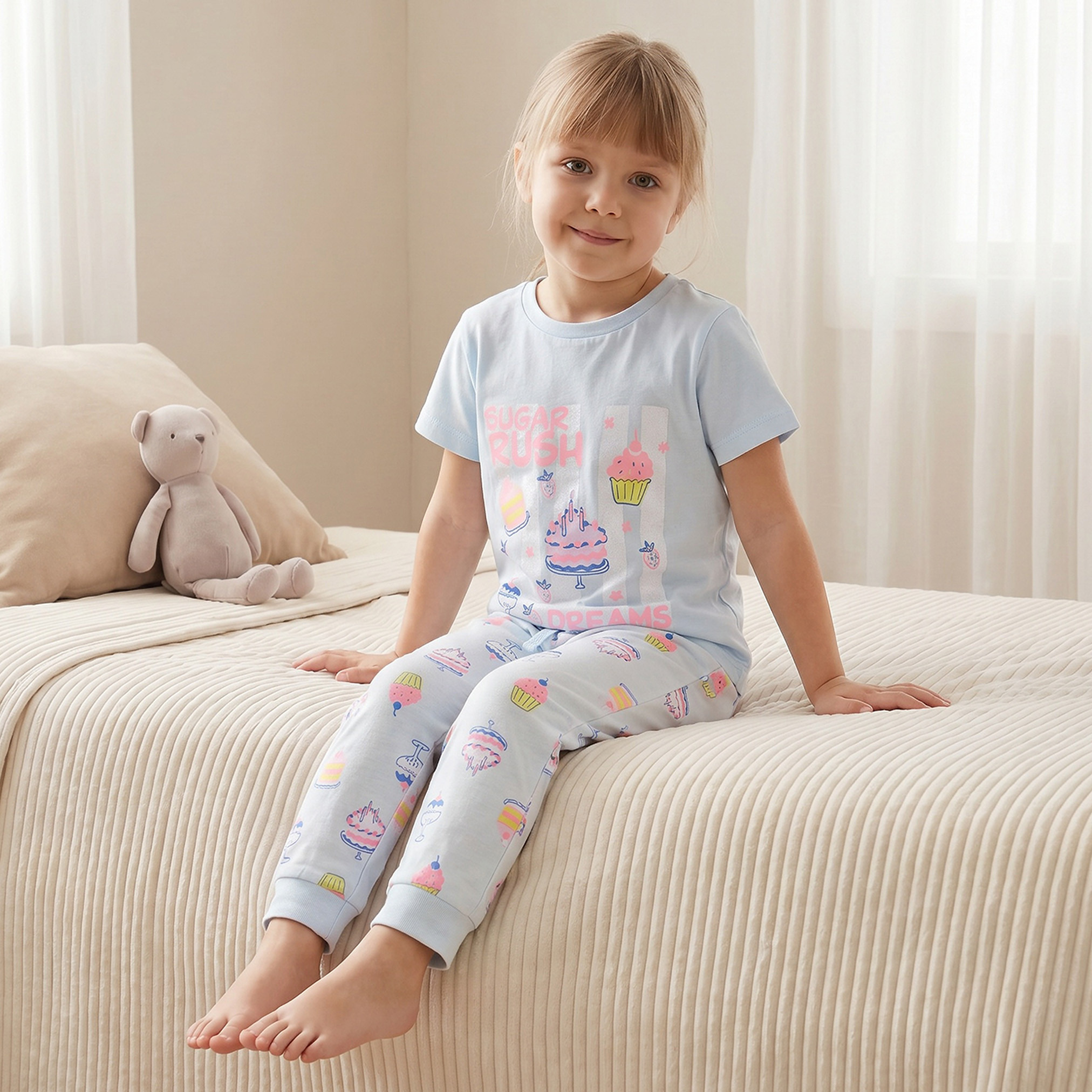 طقم بيجاما قطن بطبعات كب كيك وياقة ضيقة وأكمام قصيرة من جونيورز-girls-clothing-nightwear-image-8