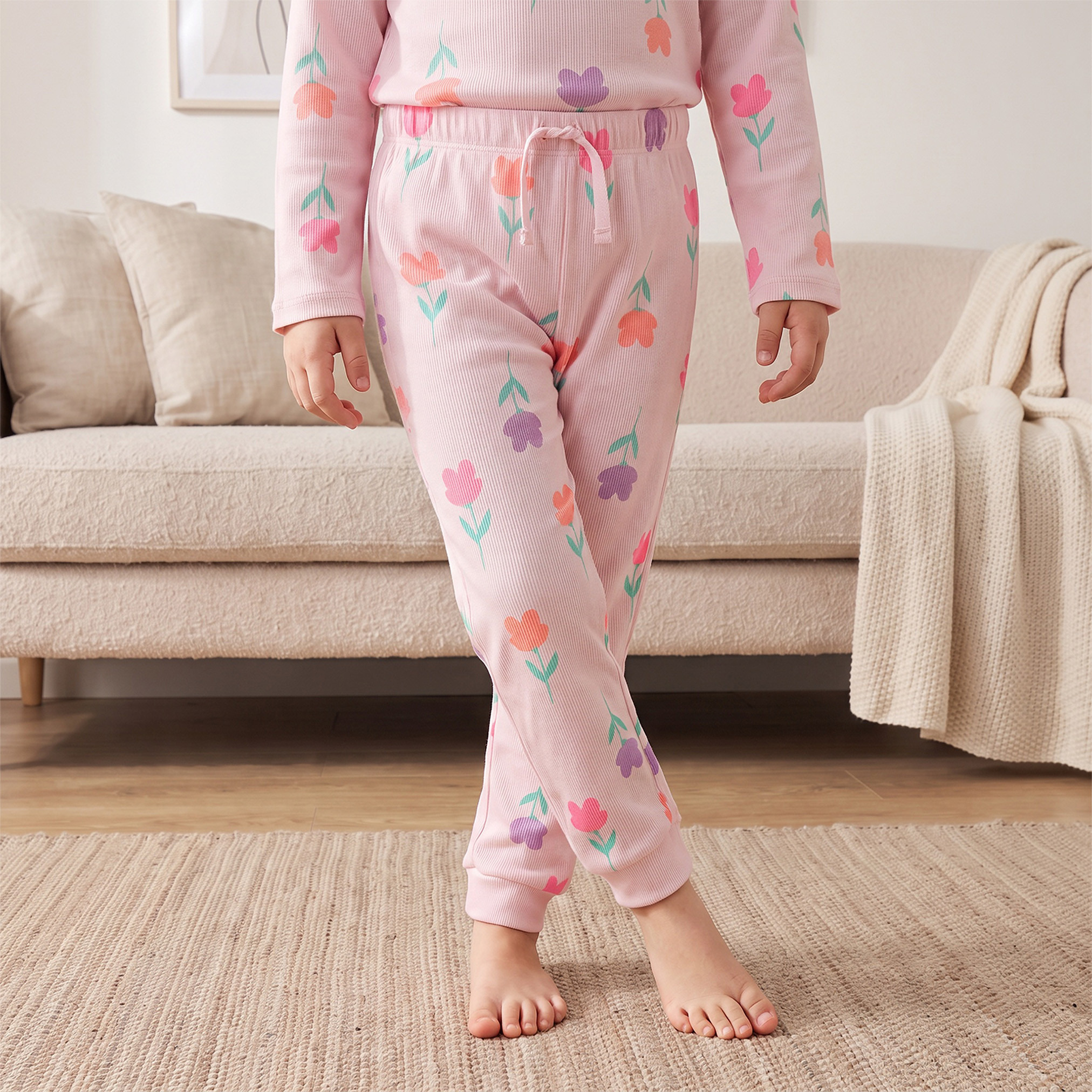 Juniors Crew Neck Long Sleeves Pyjama Set with Floral Print-girls-clothing-nightwear-image-3