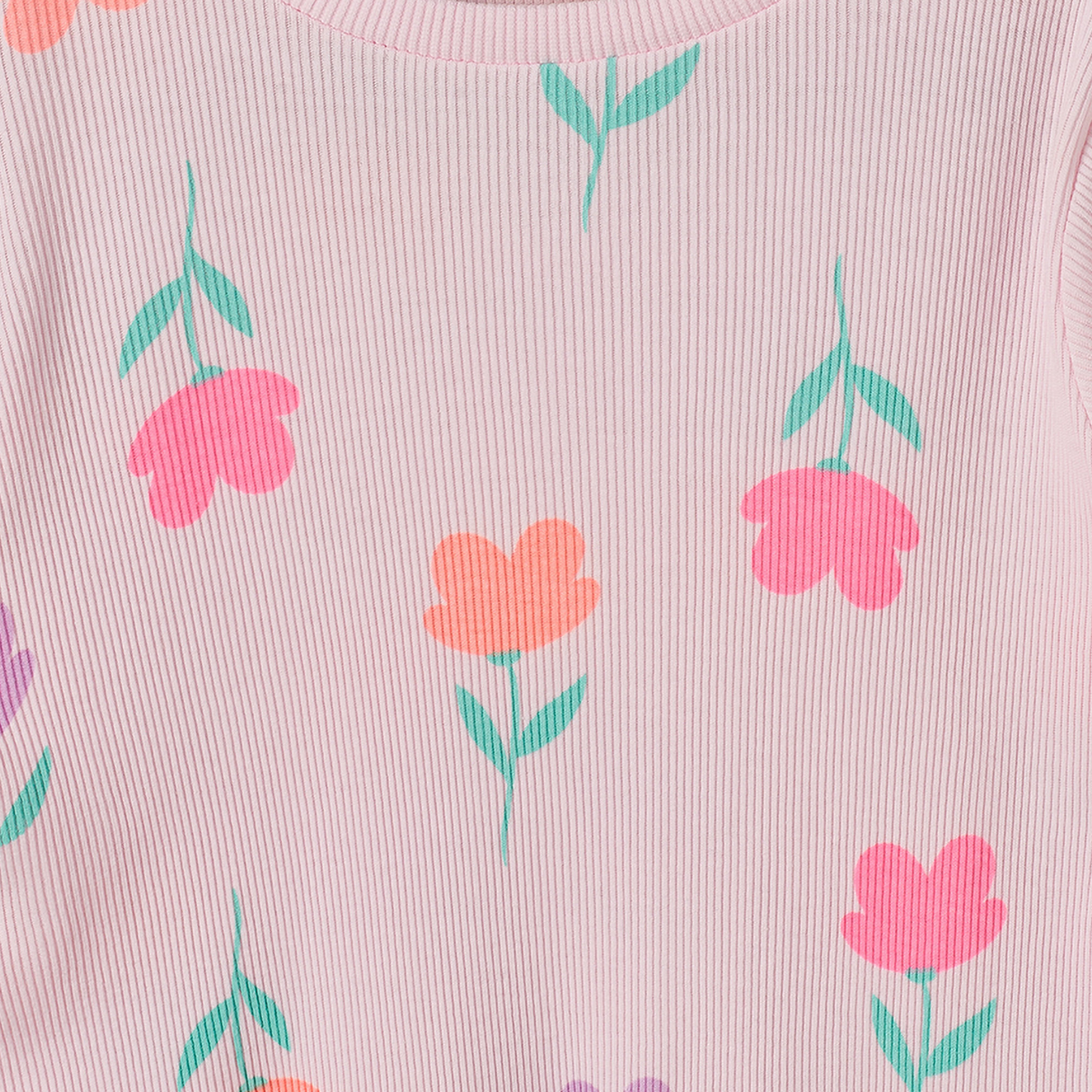 Juniors Crew Neck Long Sleeves Pyjama Set with Floral Print-girls-clothing-nightwear-image-5
