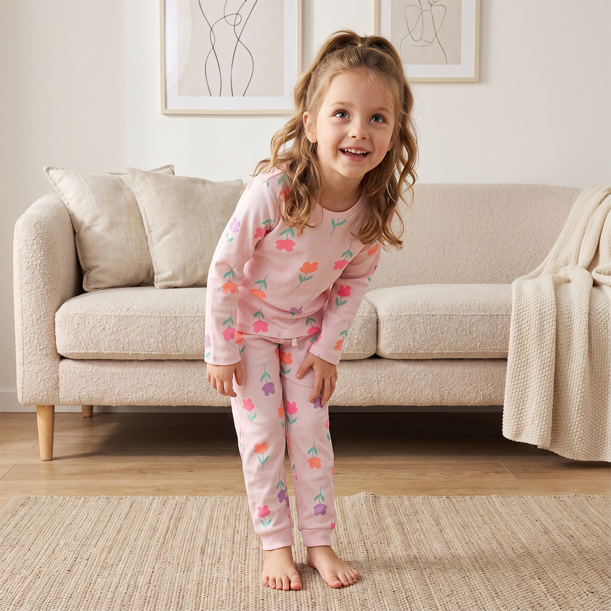 Juniors Crew Neck Long Sleeves Pyjama Set with Floral Print-girls-clothing-nightwear-image-7