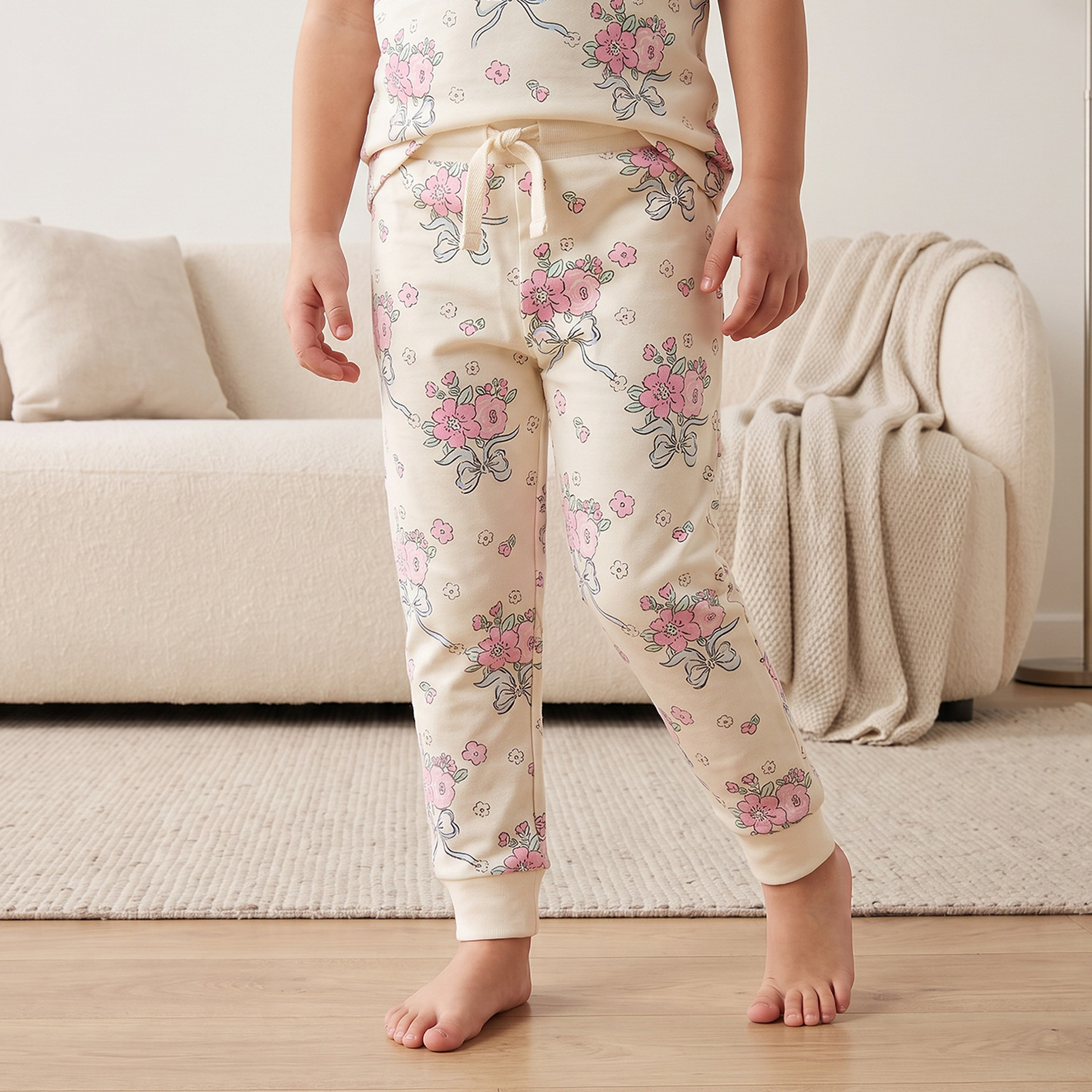 Juniors Cotton Crew Neck Short Sleeves Pyjama Set with Floral Print-girls-clothing-nightwear-image-3