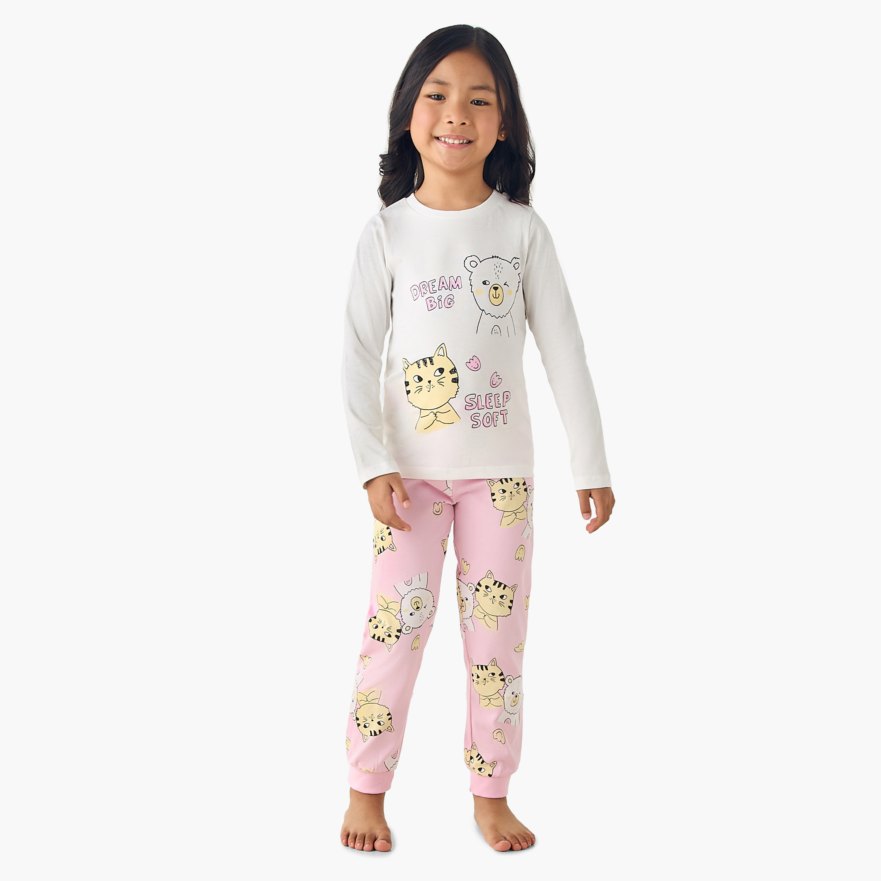 Juniors Cotton Long Sleeves Pyjama Set with Graphic Print-baby-girls-clothing-nightwear-pyjamasets-image-1