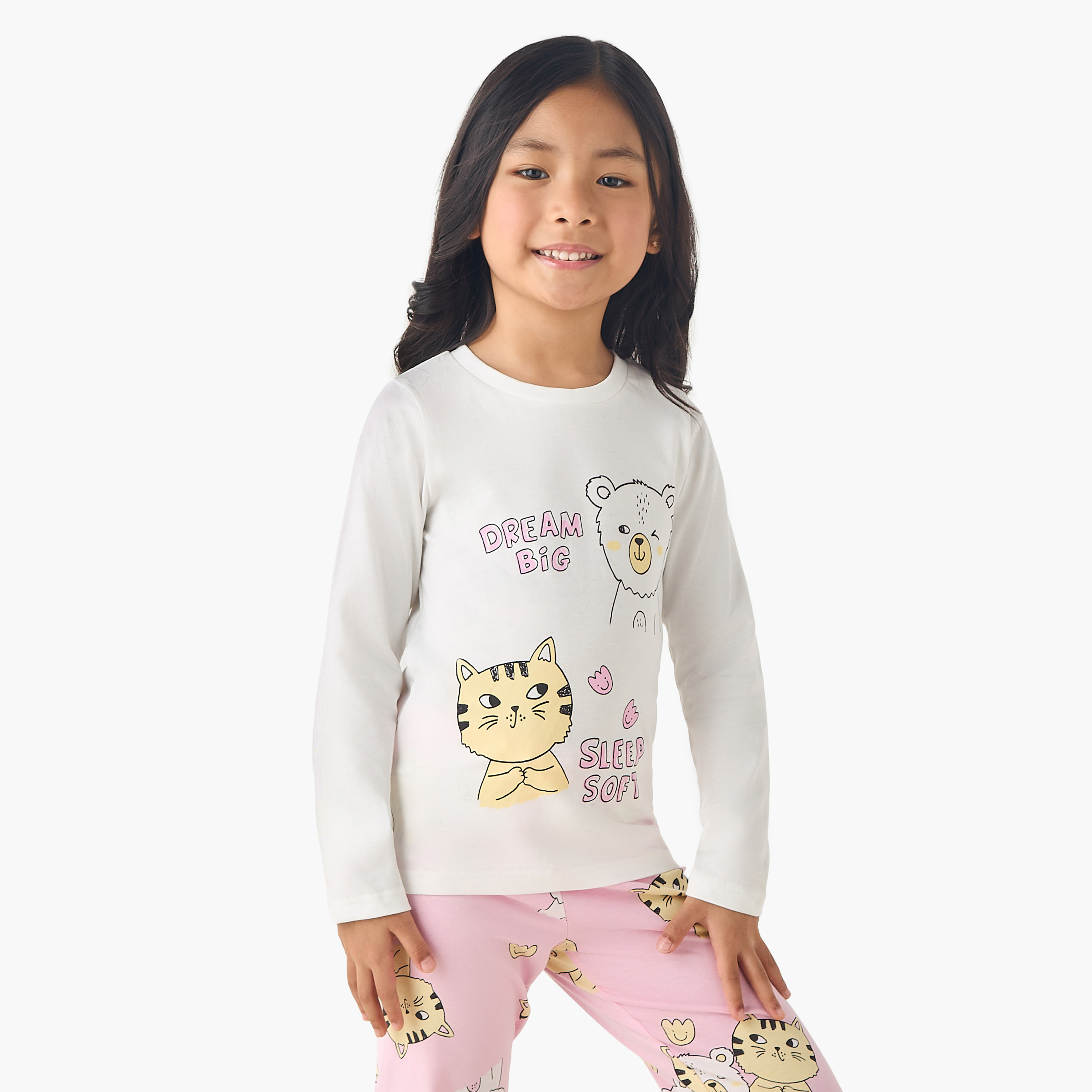 Juniors Cotton Long Sleeves Pyjama Set with Graphic Print-baby-girls-clothing-nightwear-pyjamasets-image-2