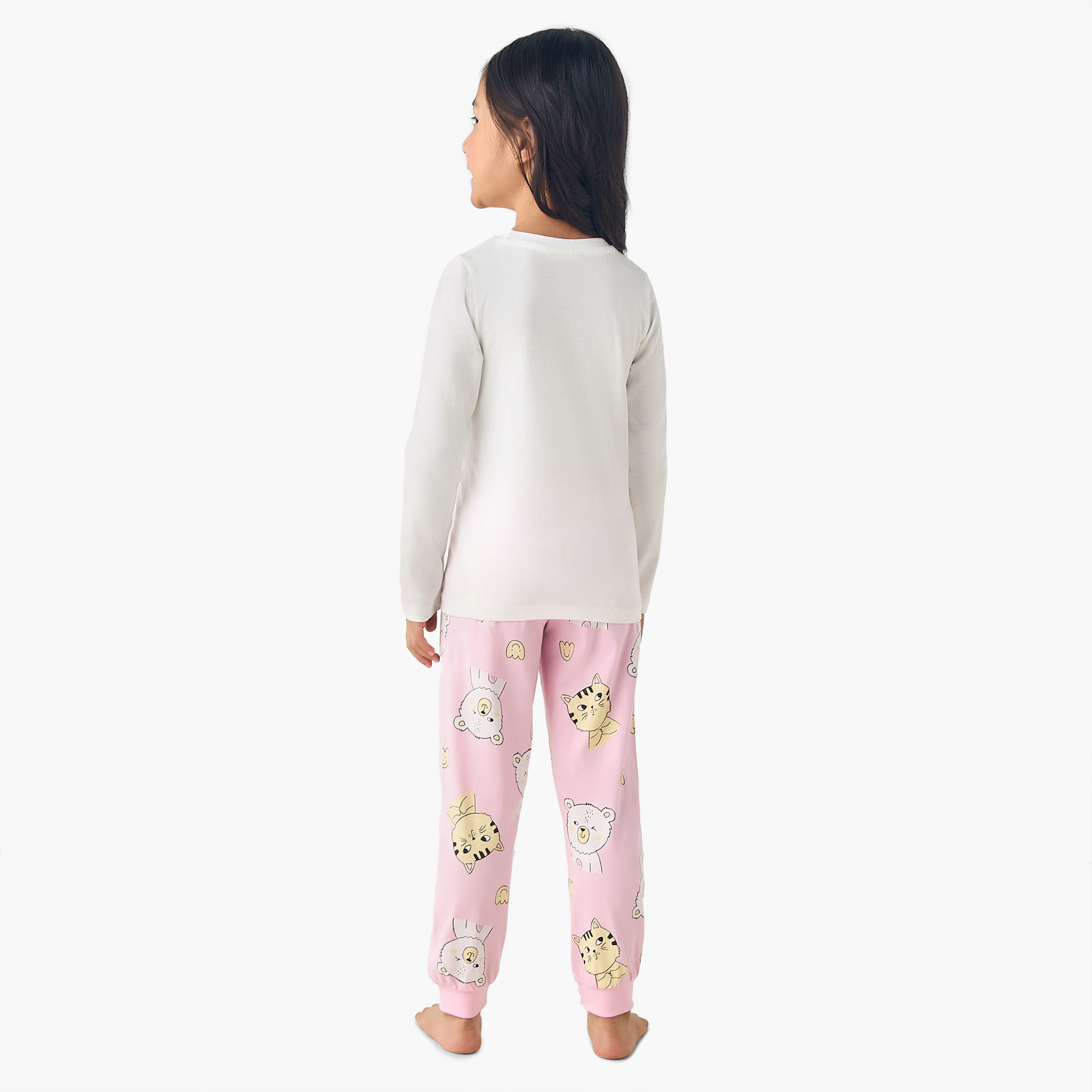 Juniors Cotton Long Sleeves Pyjama Set with Graphic Print-baby-girls-clothing-nightwear-pyjamasets-image-4