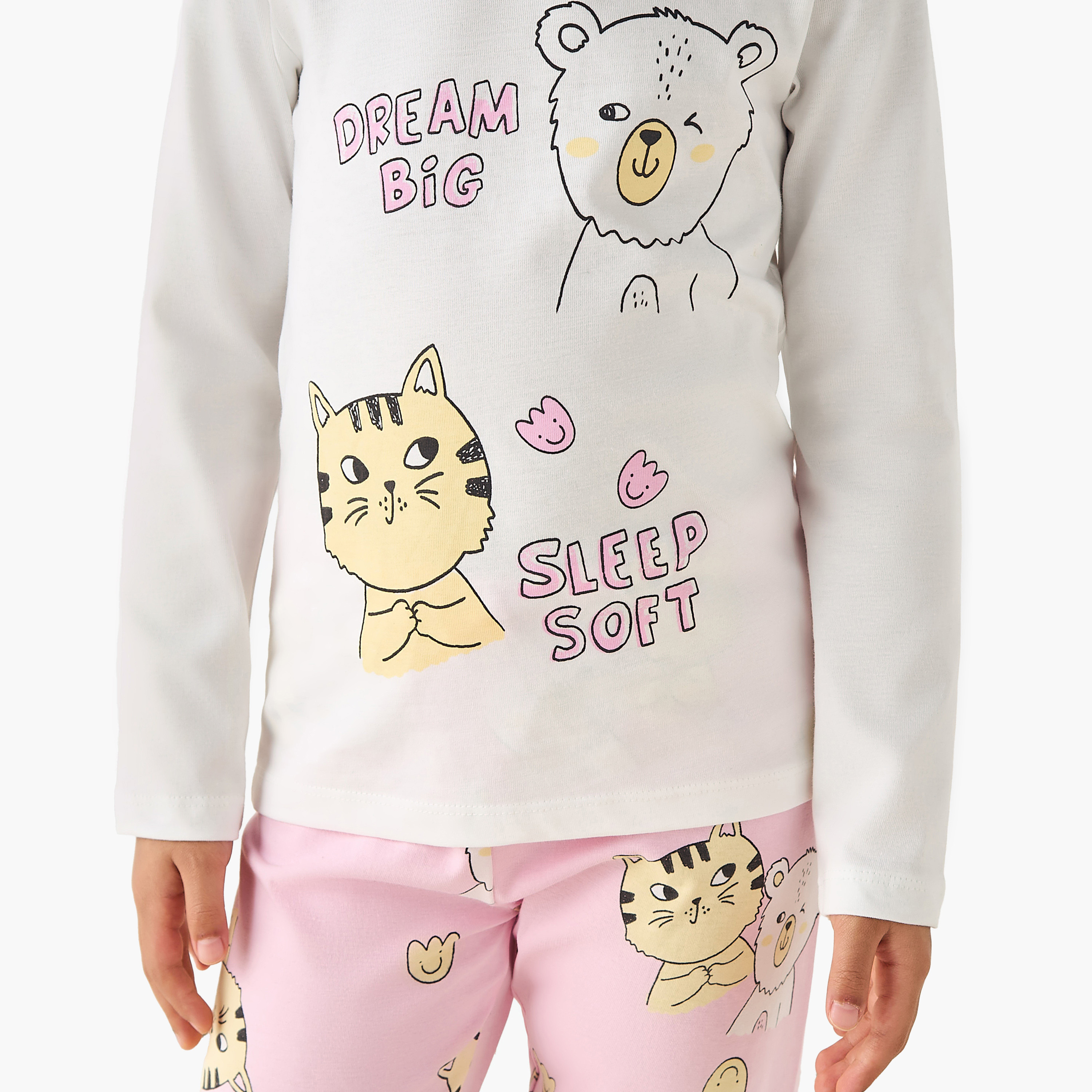 Juniors Cotton Long Sleeves Pyjama Set with Graphic Print-baby-girls-clothing-nightwear-pyjamasets-image-5