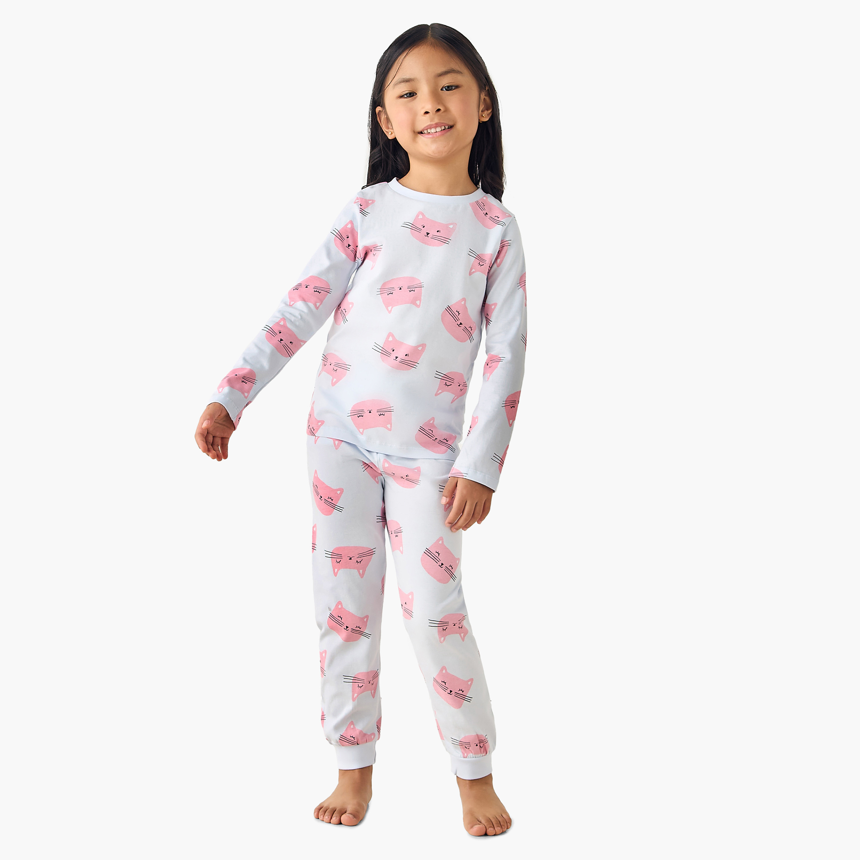 طقم بيجاما قطن بياقة ضيقة وأكمام طويلة وطبعات من جونيورز-baby-girls-clothing-nightwear-pyjamasets-image-6