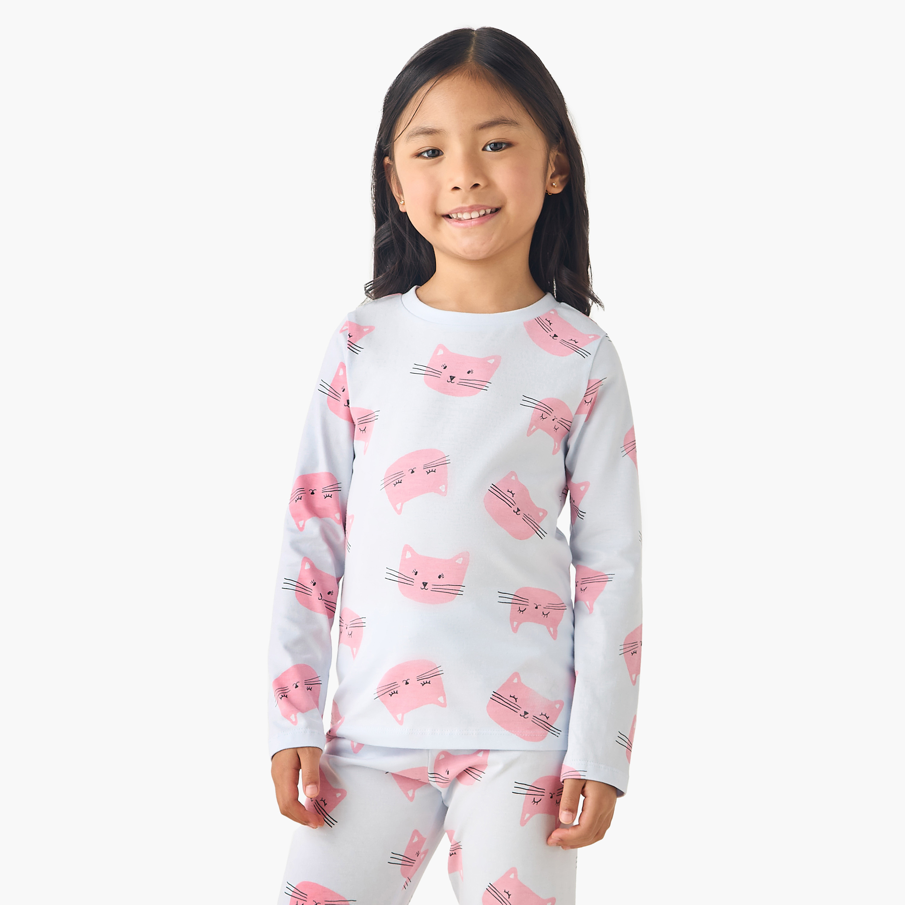 طقم بيجاما قطن بياقة ضيقة وأكمام طويلة وطبعات من جونيورز-baby-girls-clothing-nightwear-pyjamasets-image-5