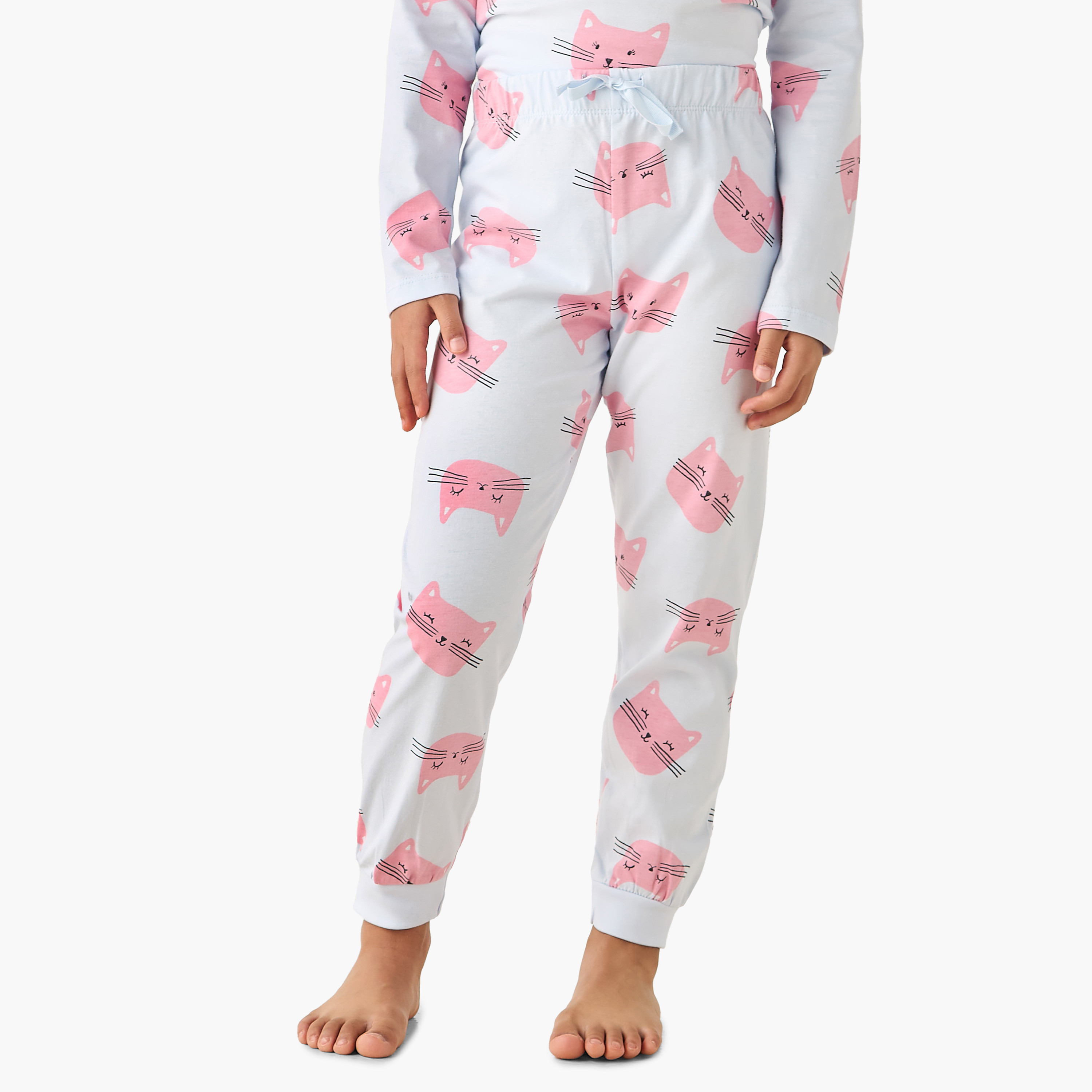 طقم بيجاما قطن بياقة ضيقة وأكمام طويلة وطبعات من جونيورز-baby-girls-clothing-nightwear-pyjamasets-image-4