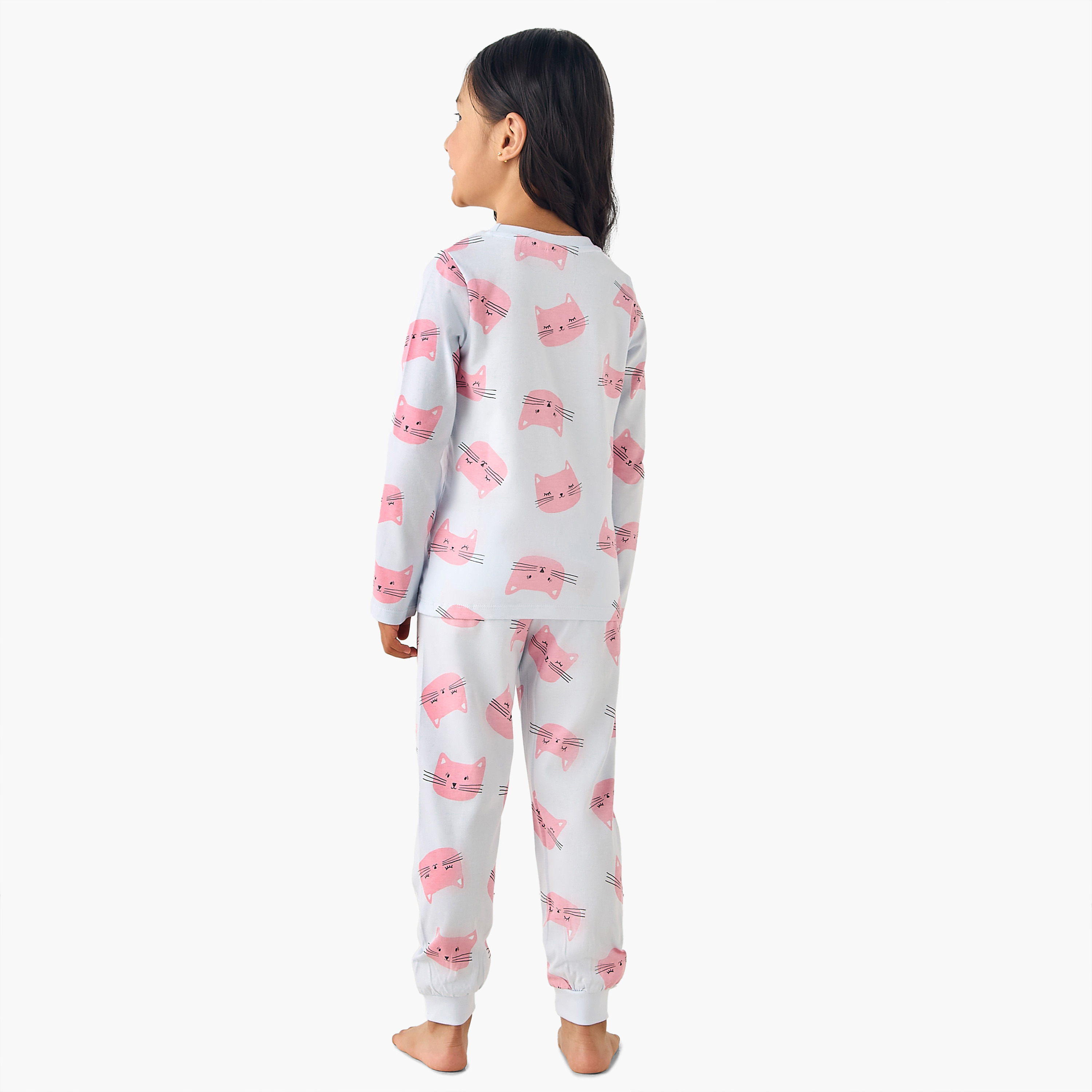 طقم بيجاما قطن بياقة ضيقة وأكمام طويلة وطبعات من جونيورز-baby-girls-clothing-nightwear-pyjamasets-image-3