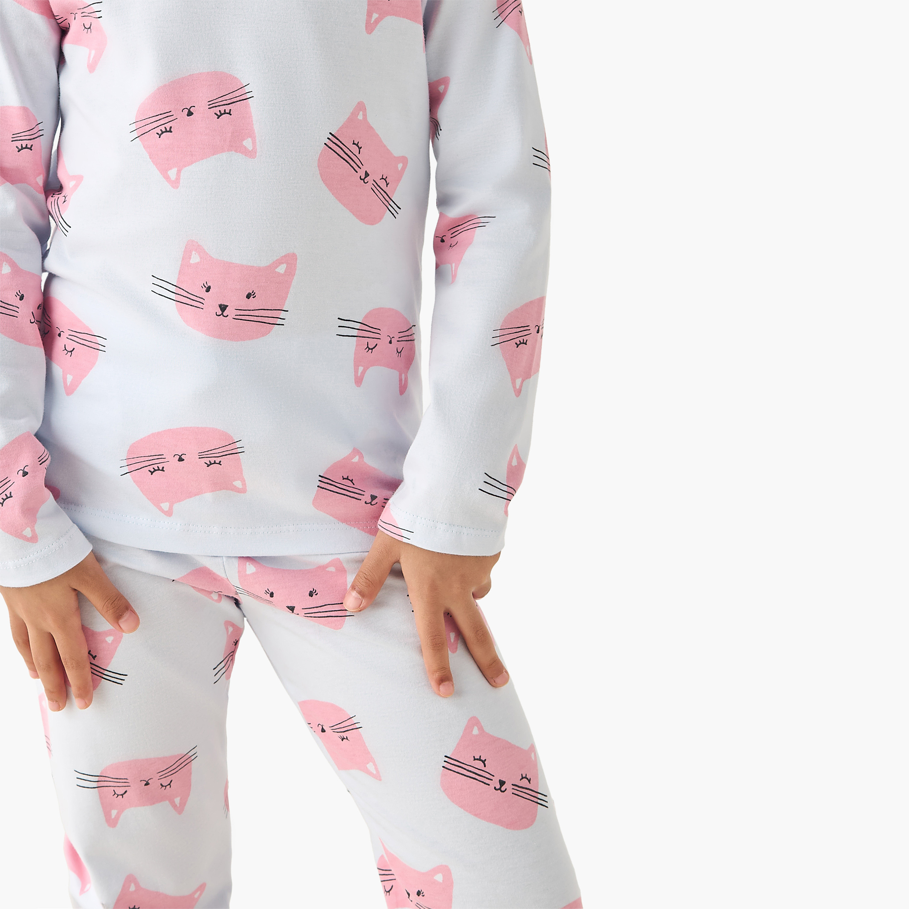 طقم بيجاما قطن بياقة ضيقة وأكمام طويلة وطبعات من جونيورز-baby-girls-clothing-nightwear-pyjamasets-image-2