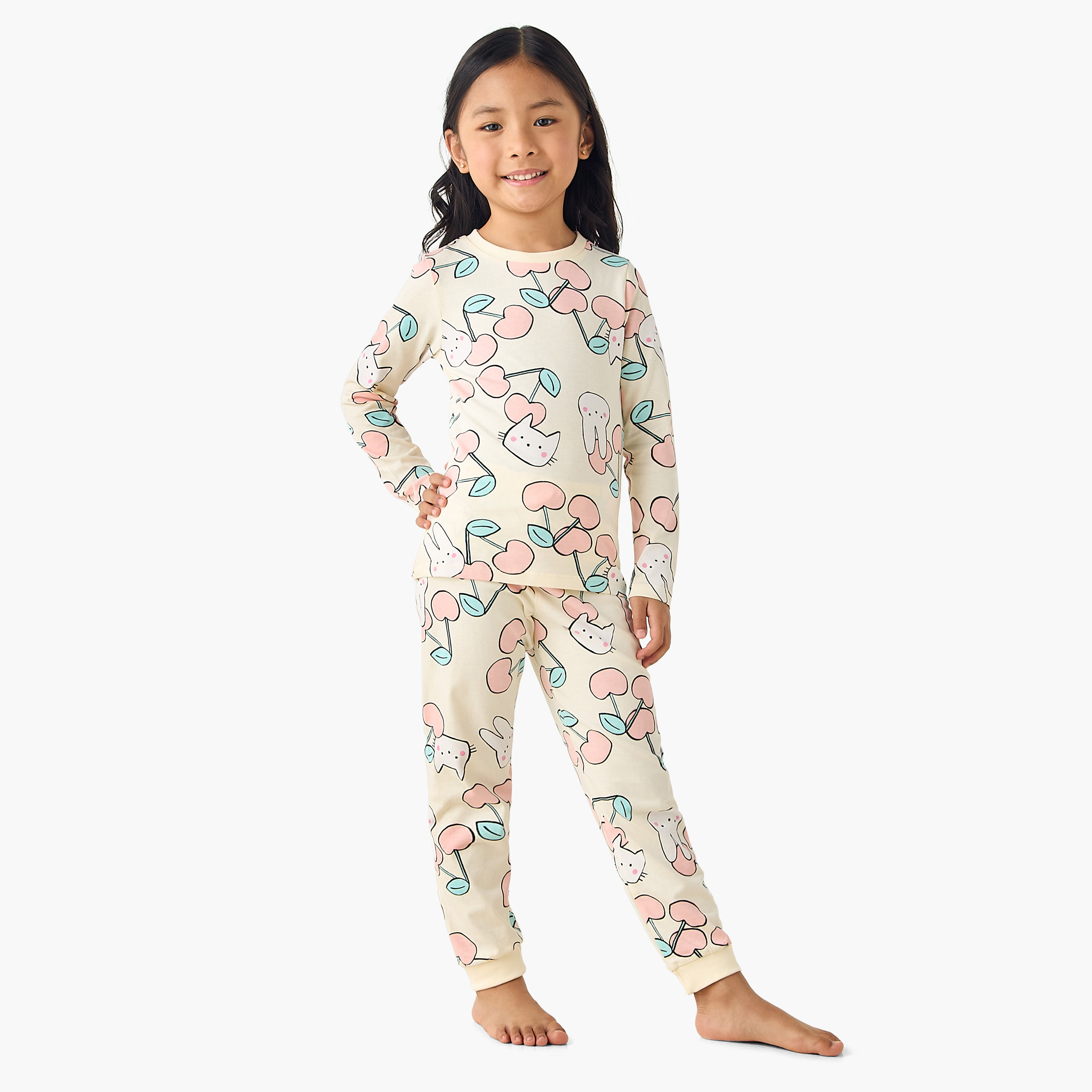 طقم بيجاما قطن بياقة ضيقة وأكمام طويلة وطبعات من جونيورز-baby-girls-clothing-nightwear-pyjamasets-image-6