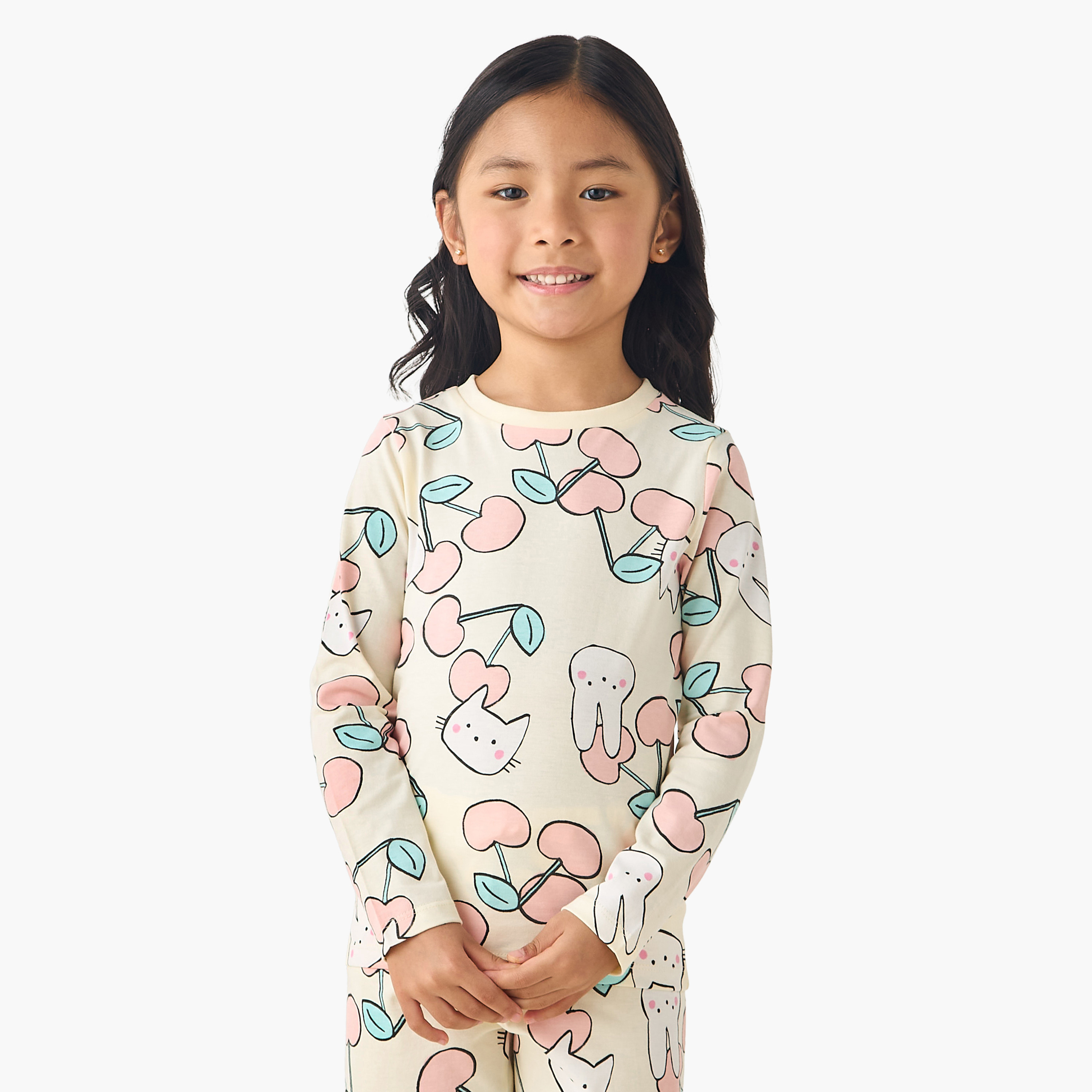 طقم بيجاما قطن بياقة ضيقة وأكمام طويلة وطبعات من جونيورز-baby-girls-clothing-nightwear-pyjamasets-image-5
