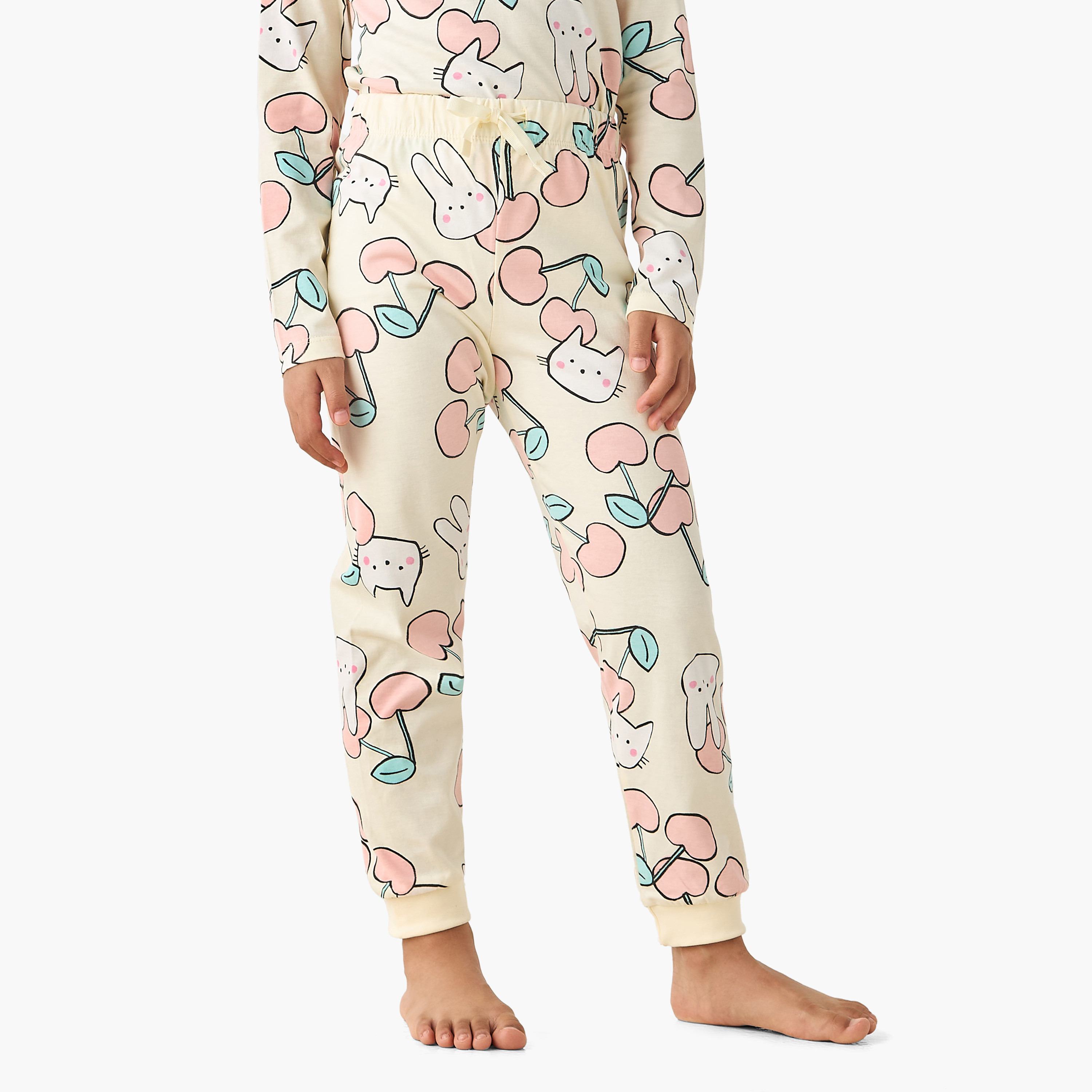 طقم بيجاما قطن بياقة ضيقة وأكمام طويلة وطبعات من جونيورز-baby-girls-clothing-nightwear-pyjamasets-image-4