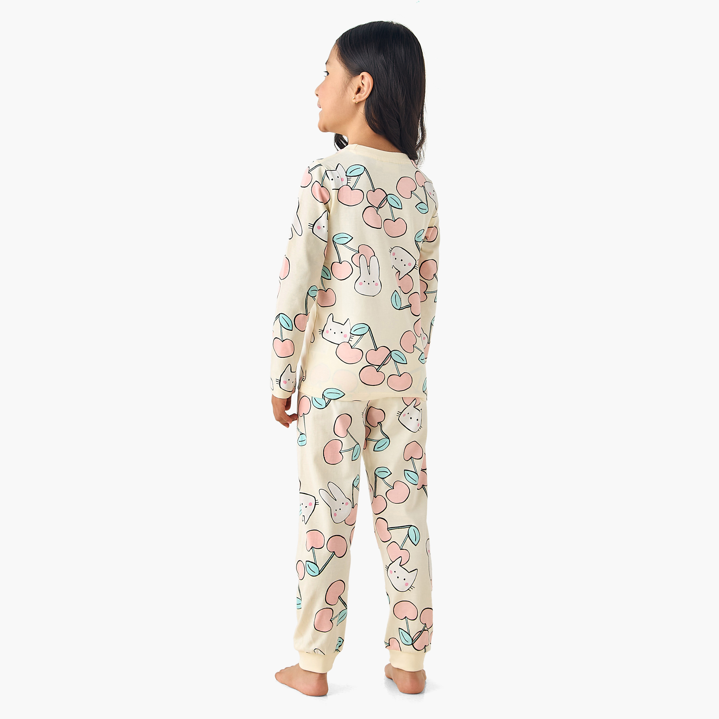 طقم بيجاما قطن بياقة ضيقة وأكمام طويلة وطبعات من جونيورز-baby-girls-clothing-nightwear-pyjamasets-image-3