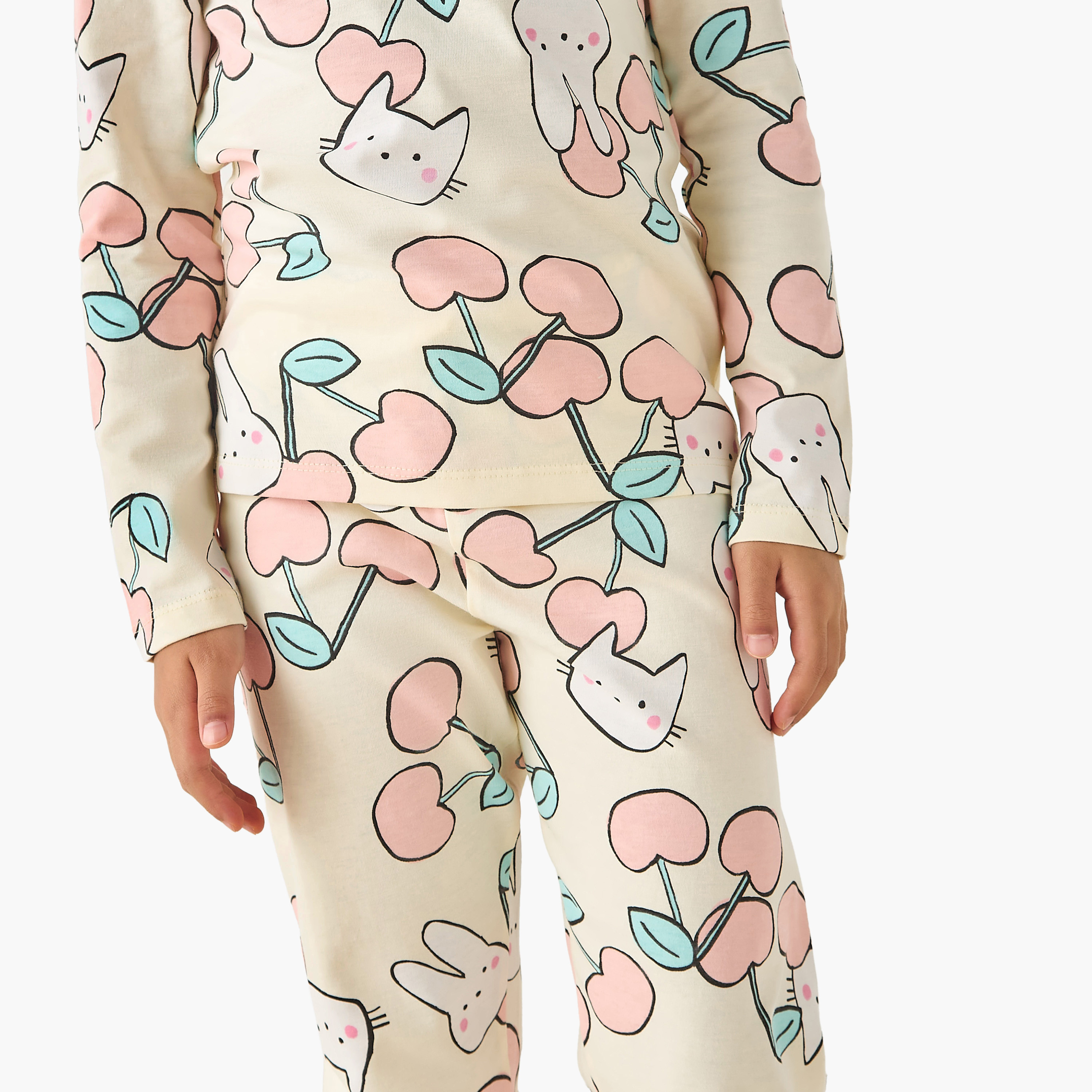 طقم بيجاما قطن بياقة ضيقة وأكمام طويلة وطبعات من جونيورز-baby-girls-clothing-nightwear-pyjamasets-image-2