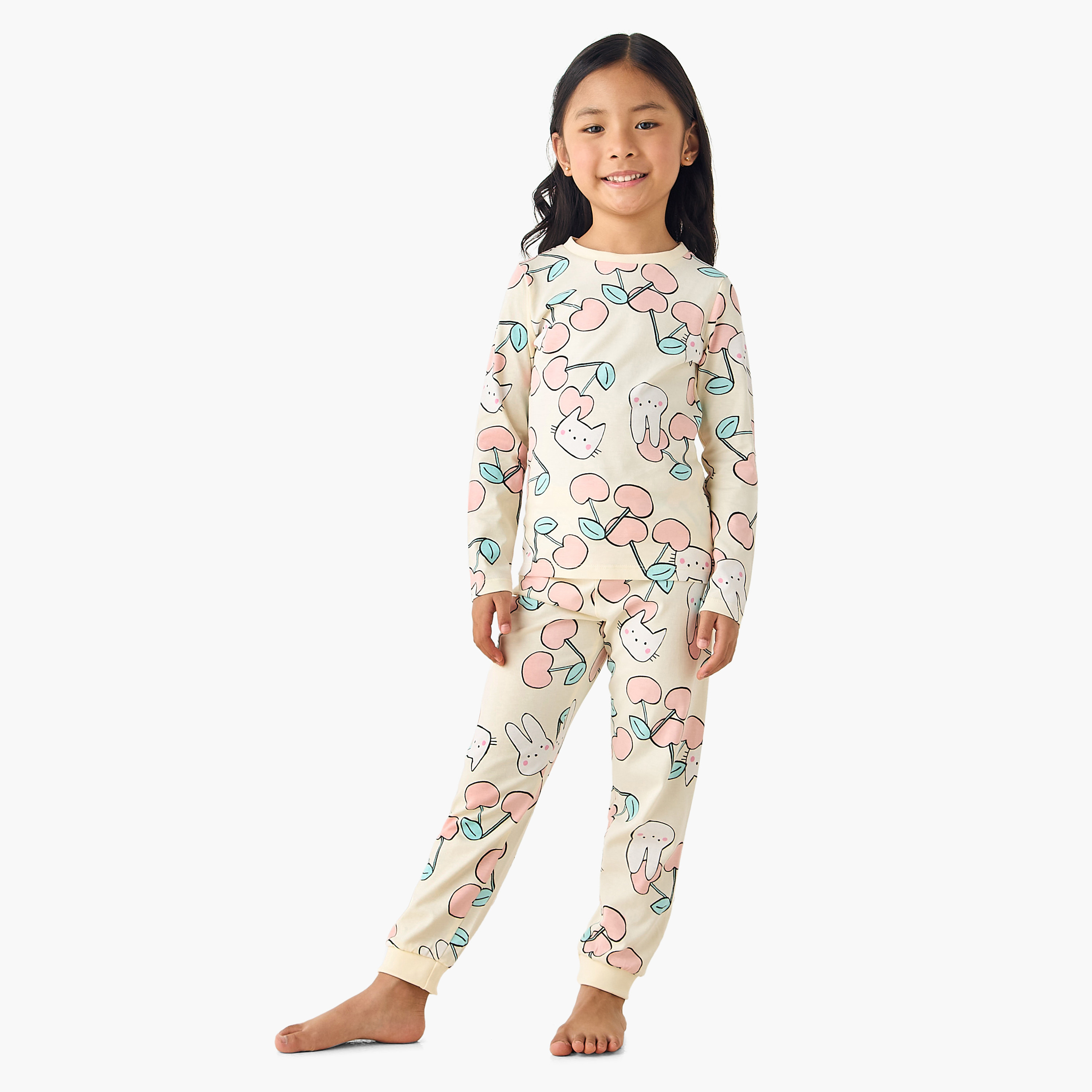 Pack of 3 Juniors Cotton Long Sleeves Pyjama Set with Graphic Print-baby-girls-clothing-nightwear-pyjamasets-image-2