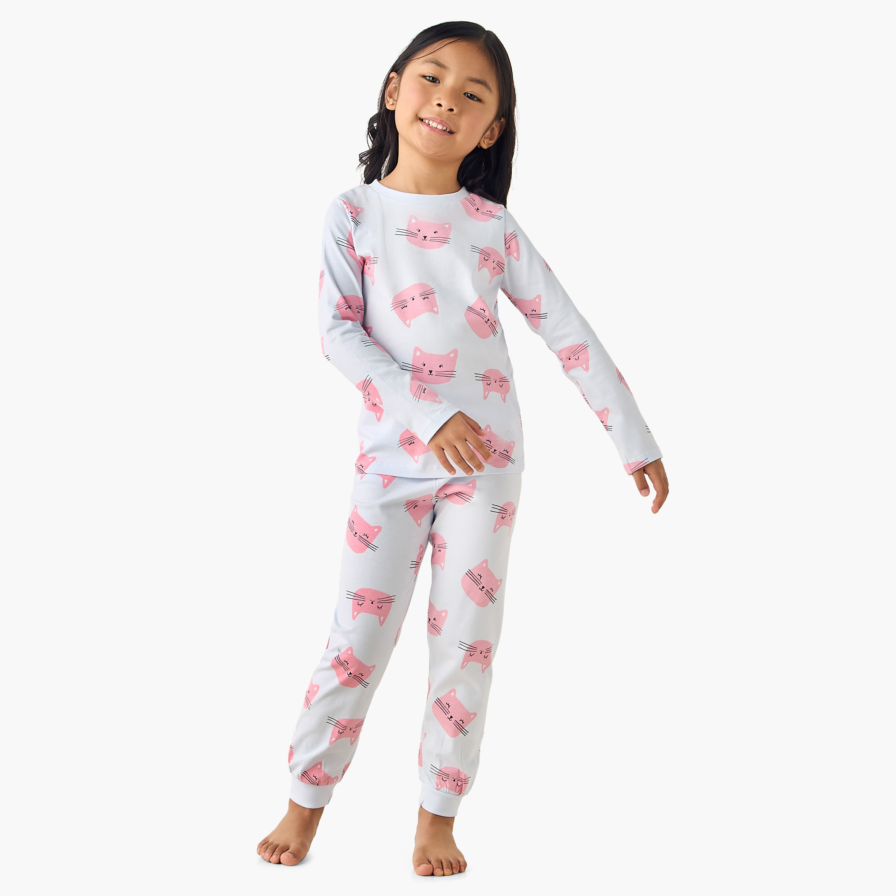 Pack of 3 Juniors Cotton Long Sleeves Pyjama Set with Graphic Print-baby-girls-clothing-nightwear-pyjamasets-image-3