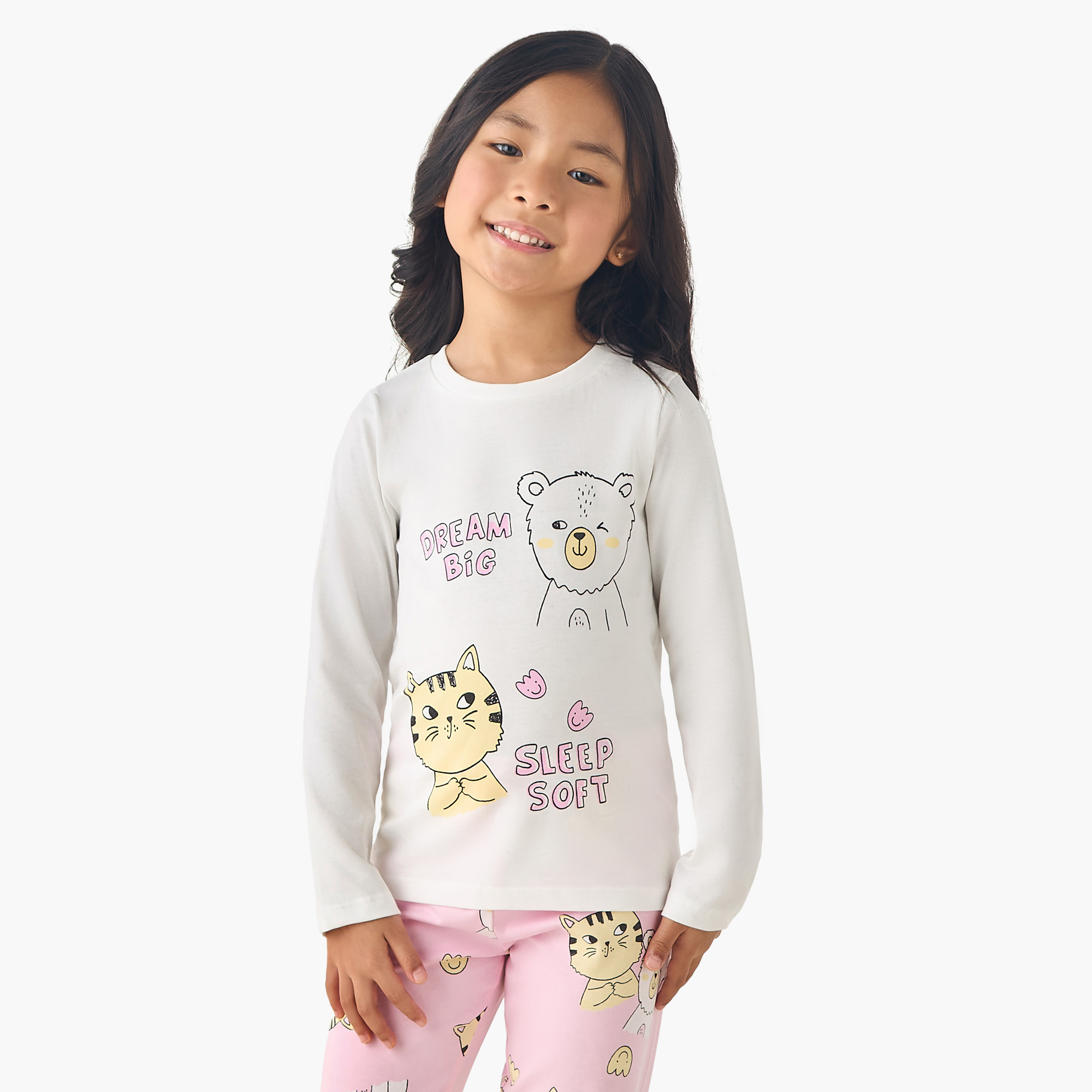 Pack of 3 Juniors Cotton Long Sleeves Pyjama Set with Graphic Print-baby-girls-clothing-nightwear-pyjamasets-image-6