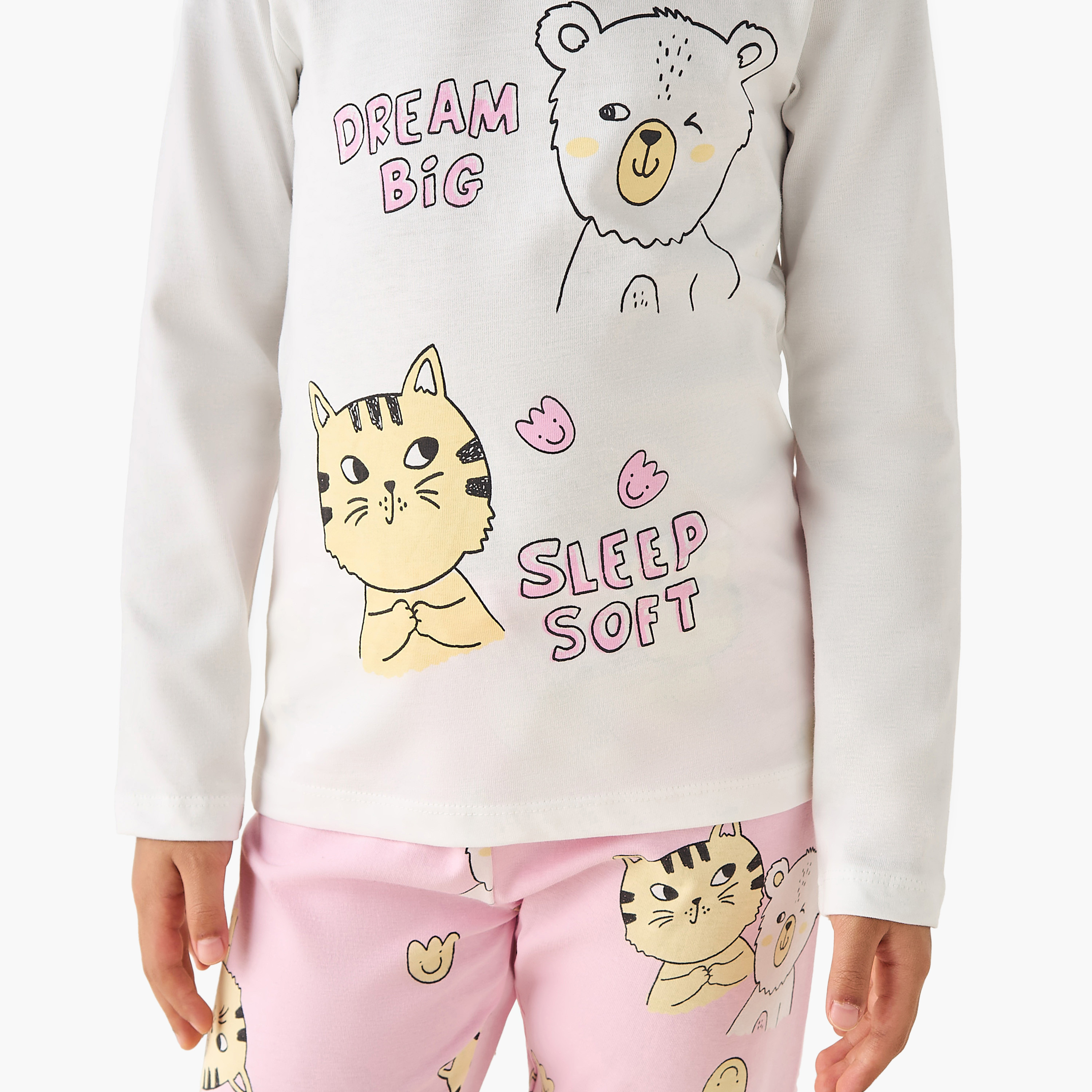 Pack of 3 Juniors Cotton Long Sleeves Pyjama Set with Graphic Print-baby-girls-clothing-nightwear-pyjamasets-image-8