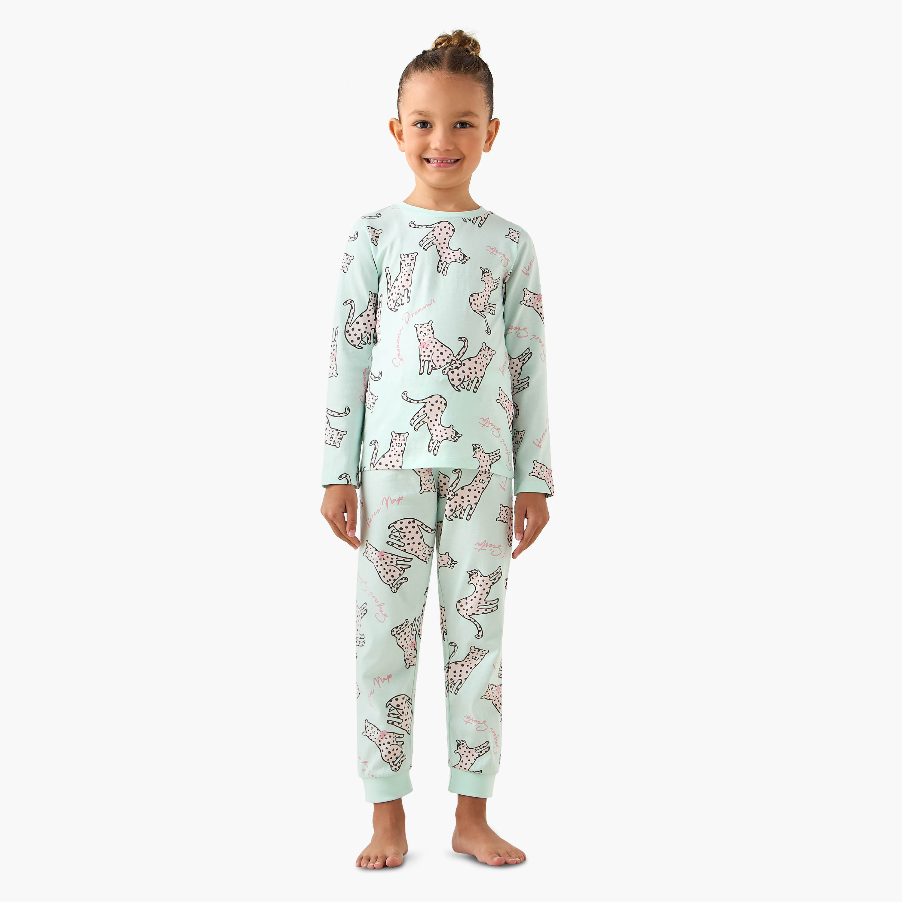 Juniors Cotton Crew Neck Long Sleeves Pyjama Set with Print-baby-girls-clothing-nightwear-pyjamasets-image-1