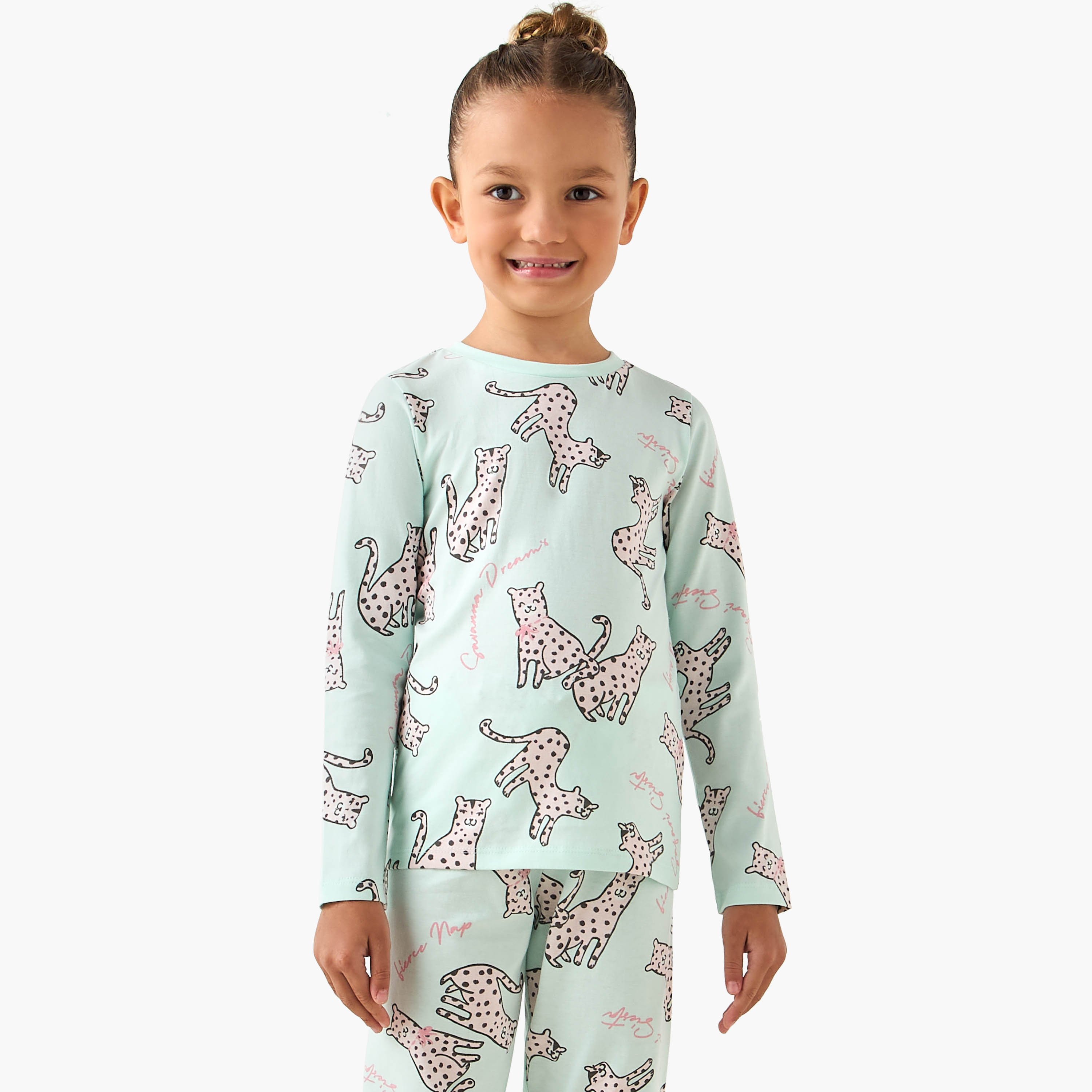 Juniors Cotton Crew Neck Long Sleeves Pyjama Set with Print-baby-girls-clothing-nightwear-pyjamasets-image-2