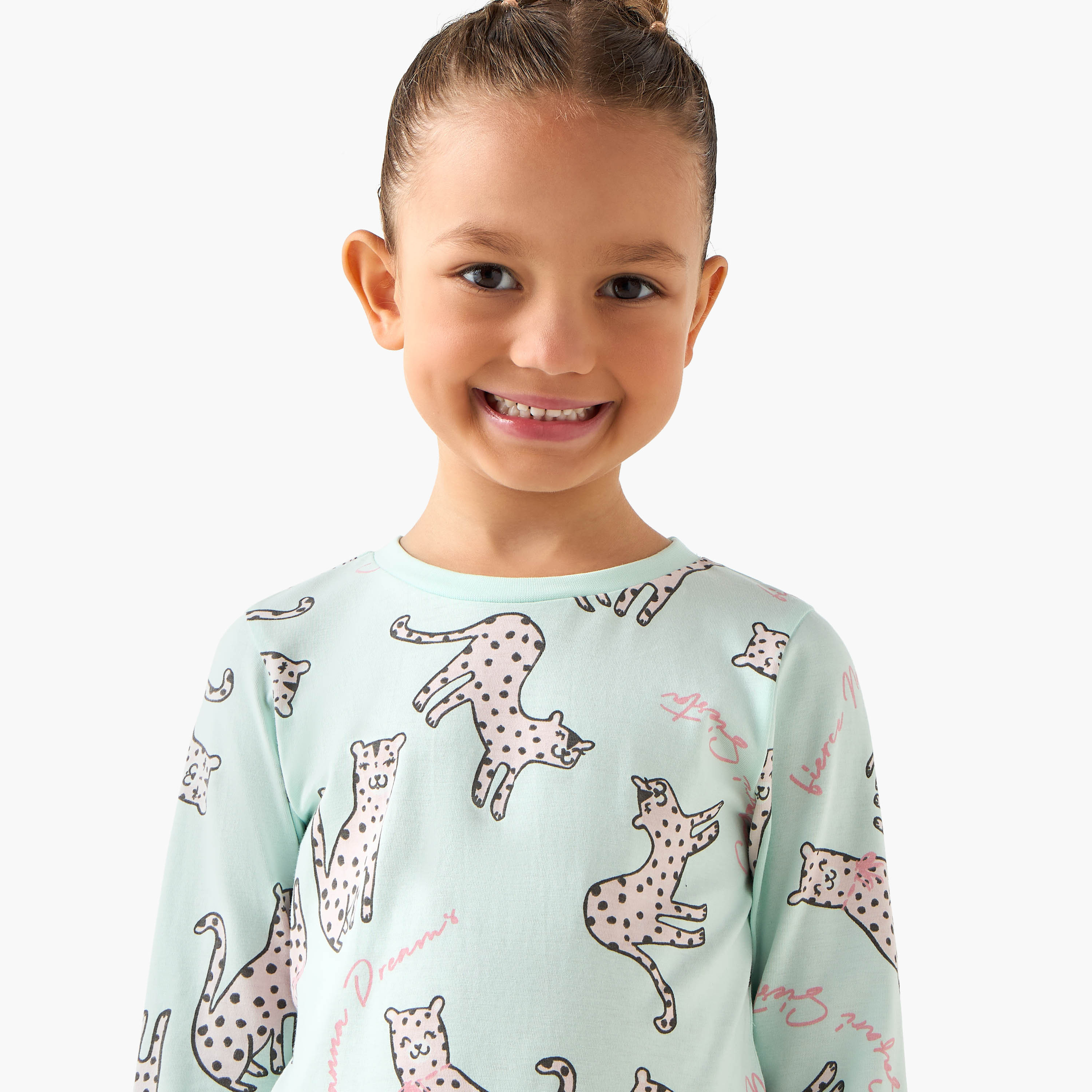 Juniors Cotton Crew Neck Long Sleeves Pyjama Set with Print-baby-girls-clothing-nightwear-pyjamasets-image-5
