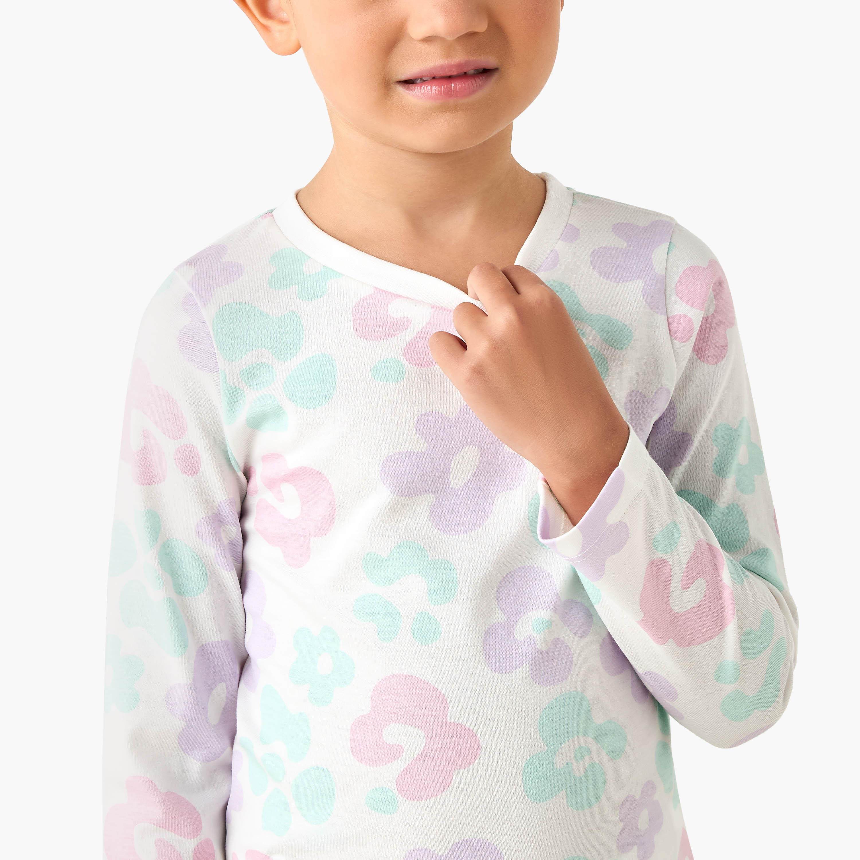طقم بيجاما قطن بأكمام طويلة ورقبة ضيقة وطبعات زهرية من جونيورز-baby-girls-clothing-nightwear-pyjamasets-image-2