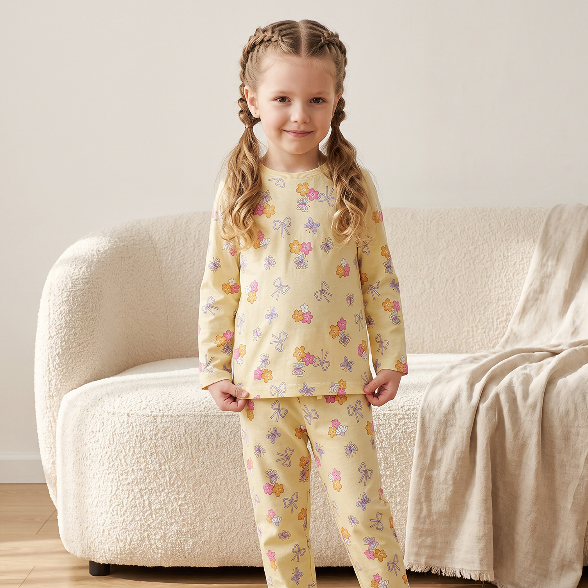 طقم بيجاما بياقة ضيقة وأكمام طويلة بطبعات زهرية من جونيورز-girls-clothing-nightwear-image-7