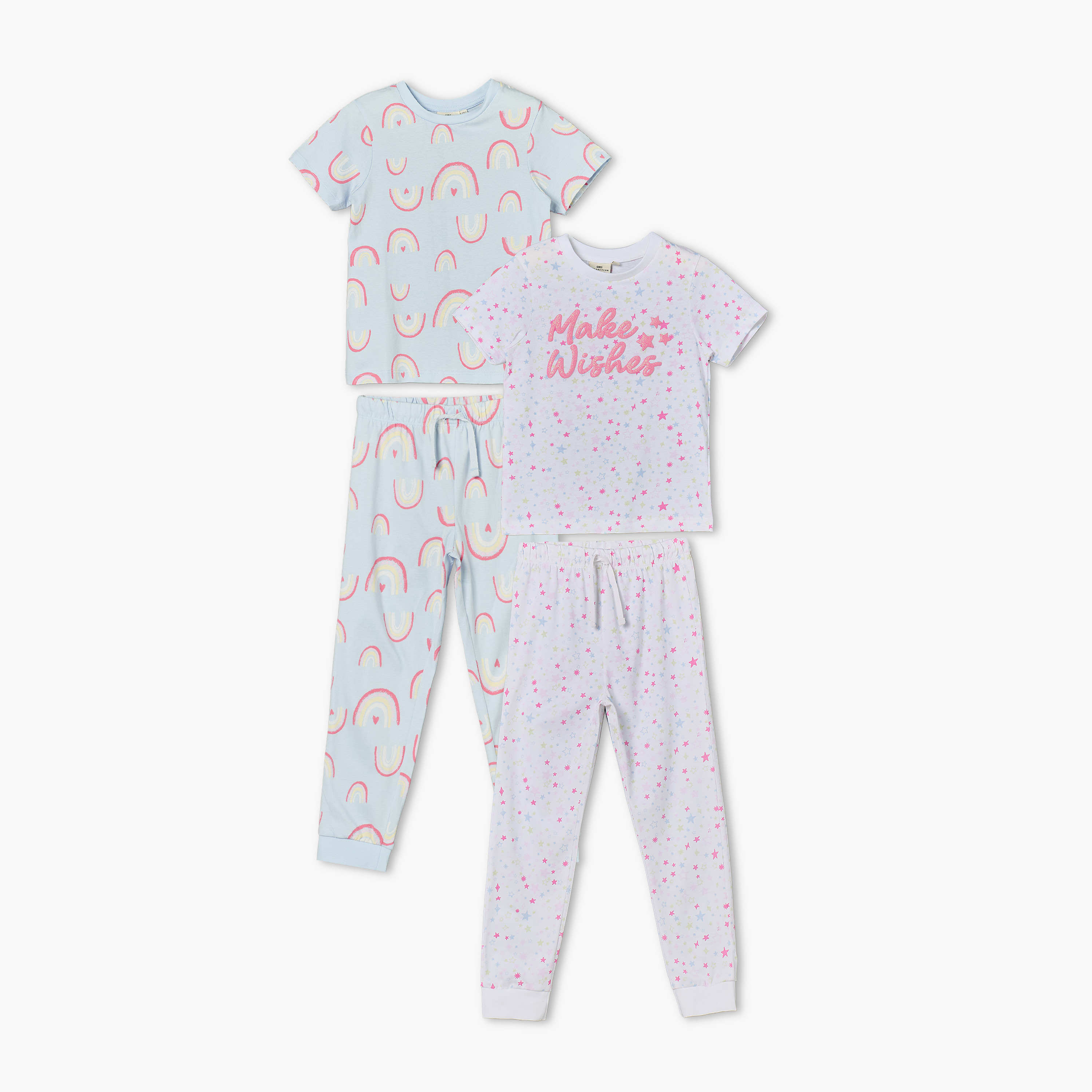 طقم بيجاما قطن برقبة ضيقة وأكمام قصيرة وطبعات متنوعة طقمين من جونيورز-girls-clothing-nightwear-image-1