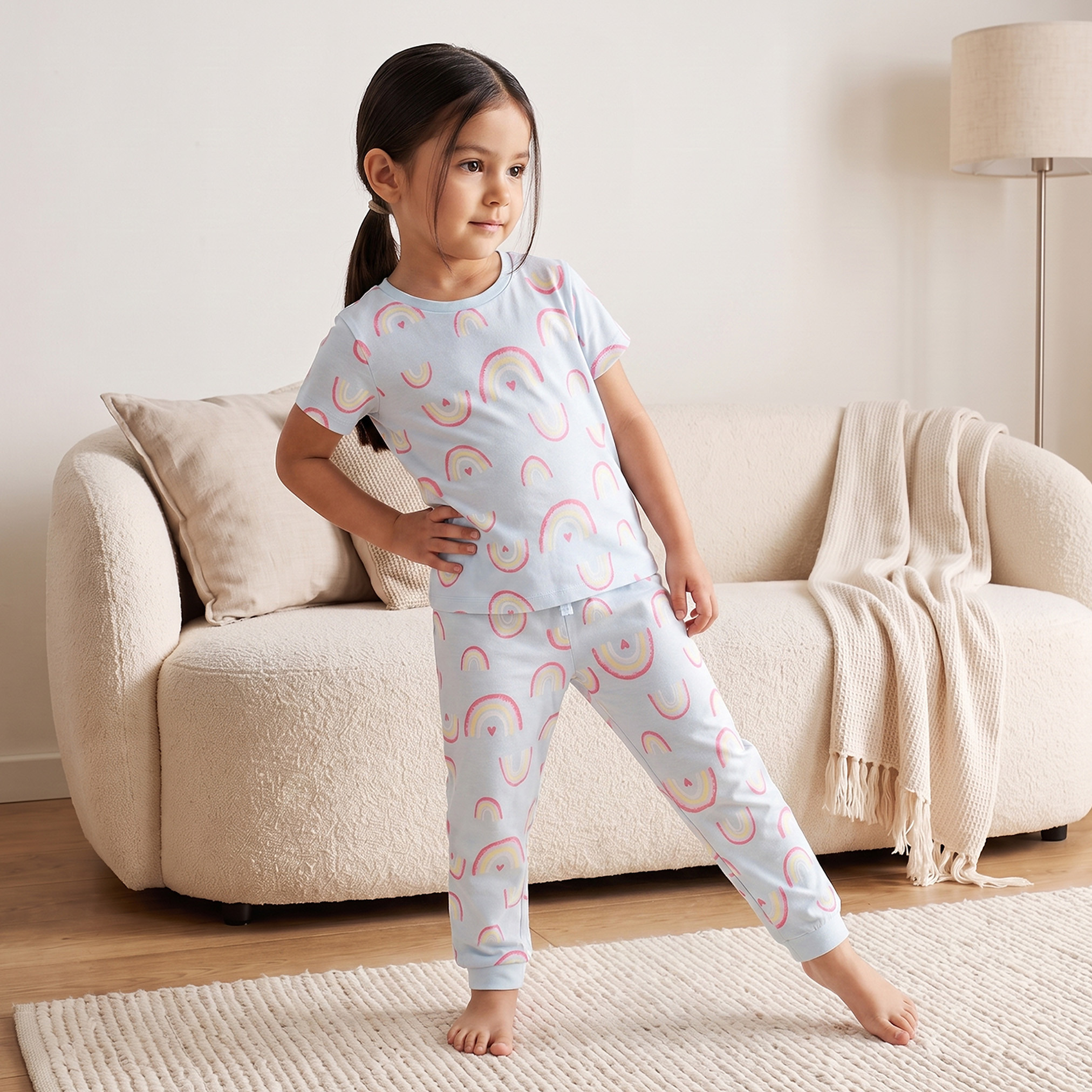 طقم بيجاما قطن برقبة ضيقة وأكمام قصيرة وطبعات متنوعة طقمين من جونيورز-girls-clothing-nightwear-image-6