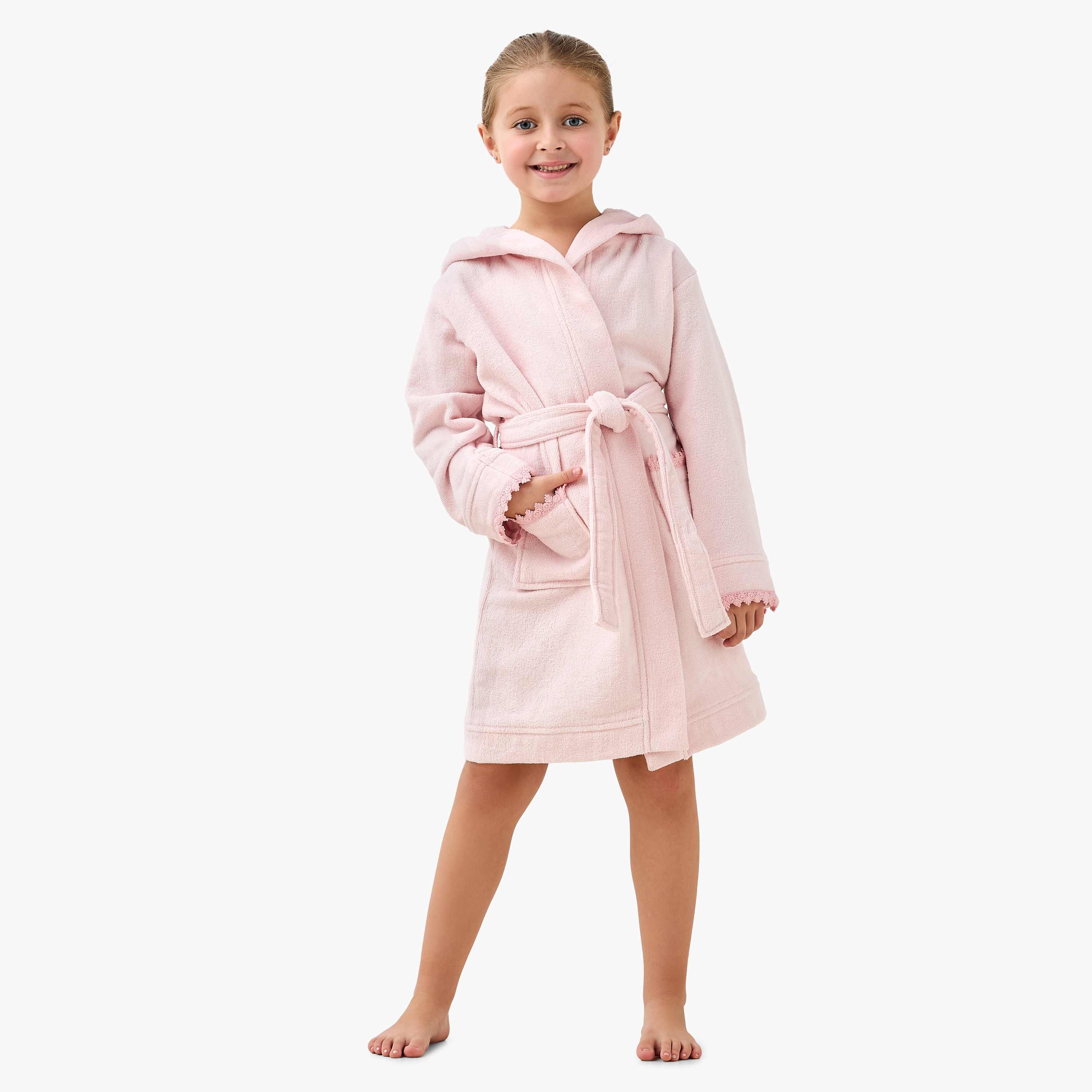 Juniors Terry Hooded Long Sleeves Bathrobe with Ballerina Embroidery-girls-clothing-nightwear-image-2