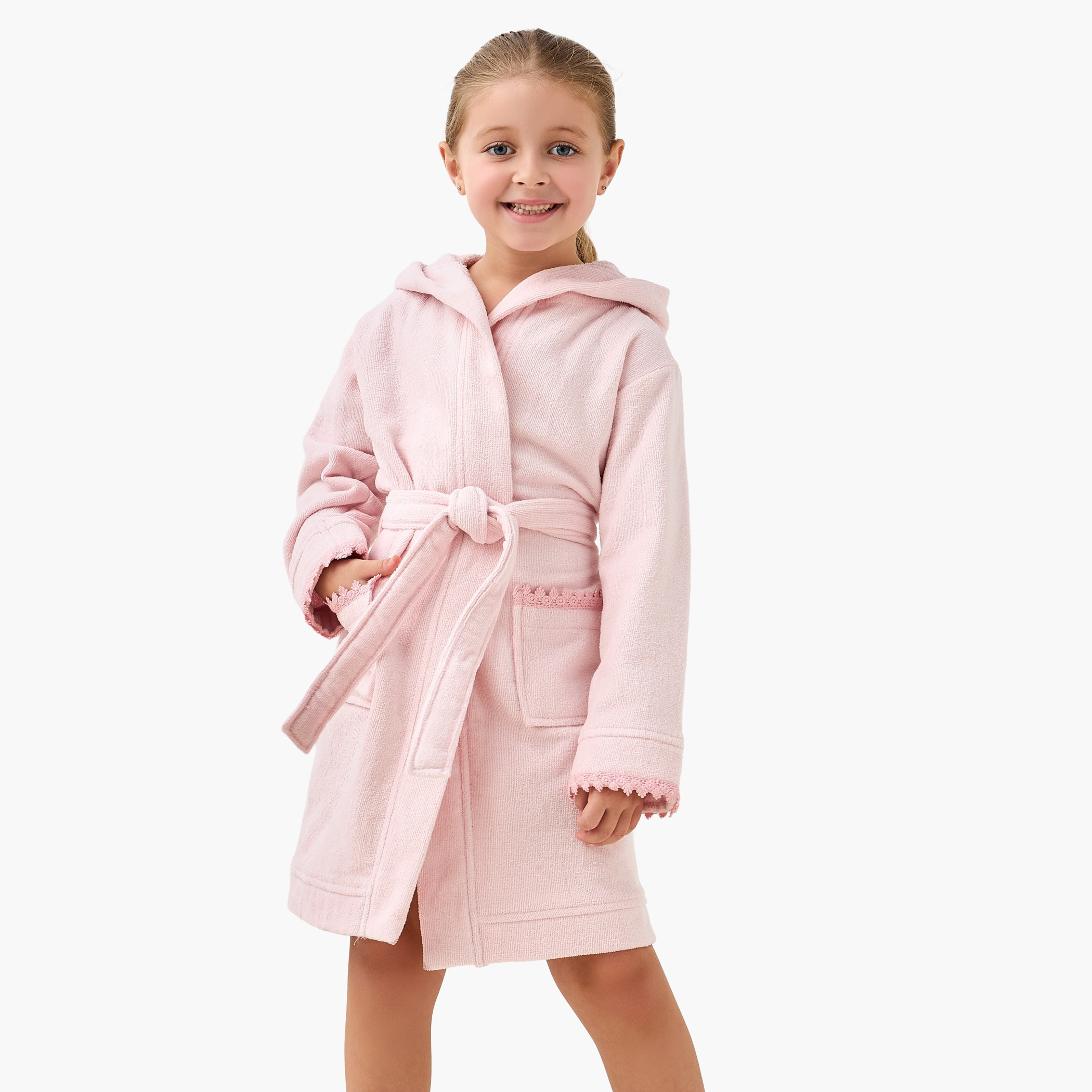 Juniors Terry Hooded Long Sleeves Bathrobe with Ballerina Embroidery-girls-clothing-nightwear-image-3