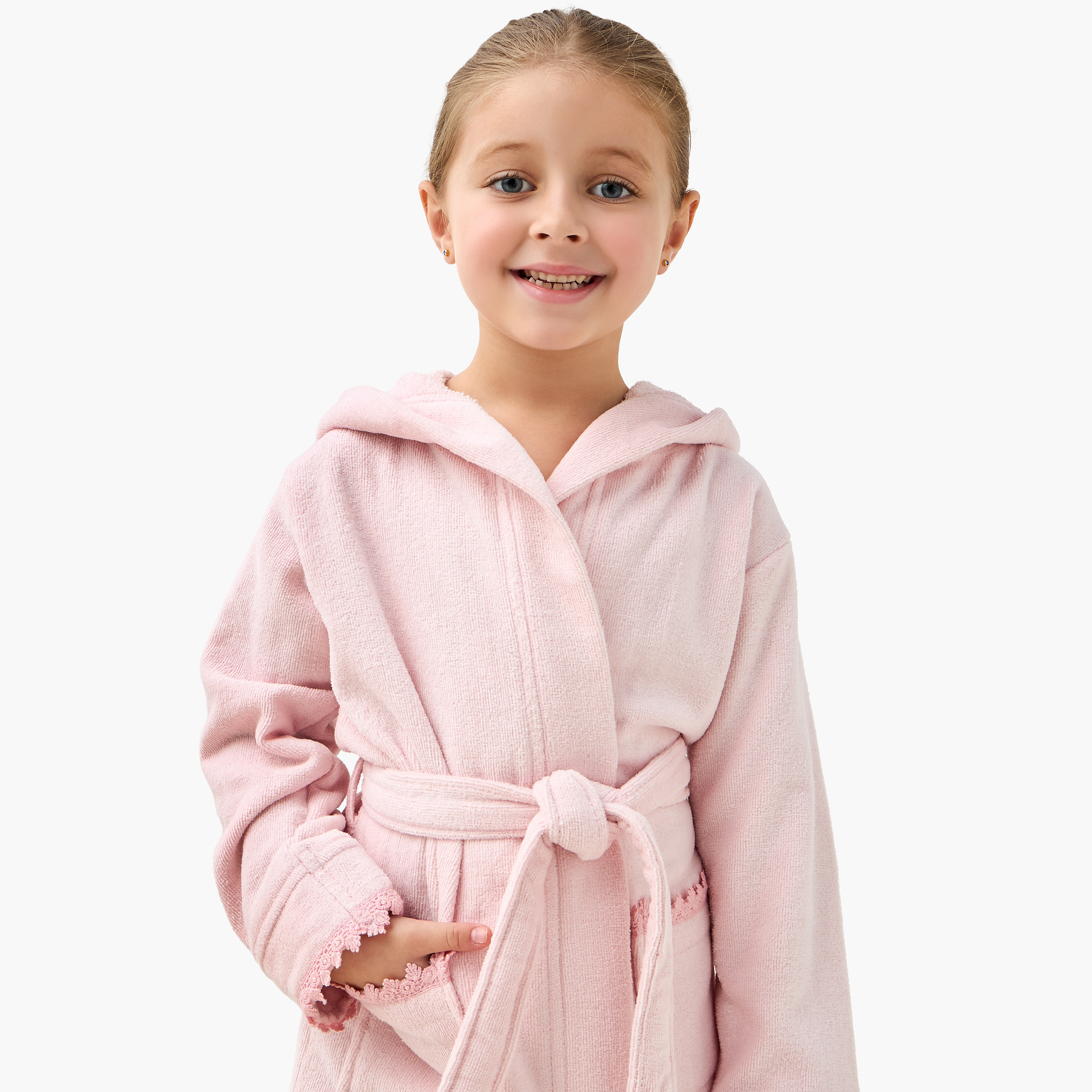 Juniors Terry Hooded Long Sleeves Bathrobe with Ballerina Embroidery-girls-clothing-nightwear-image-5
