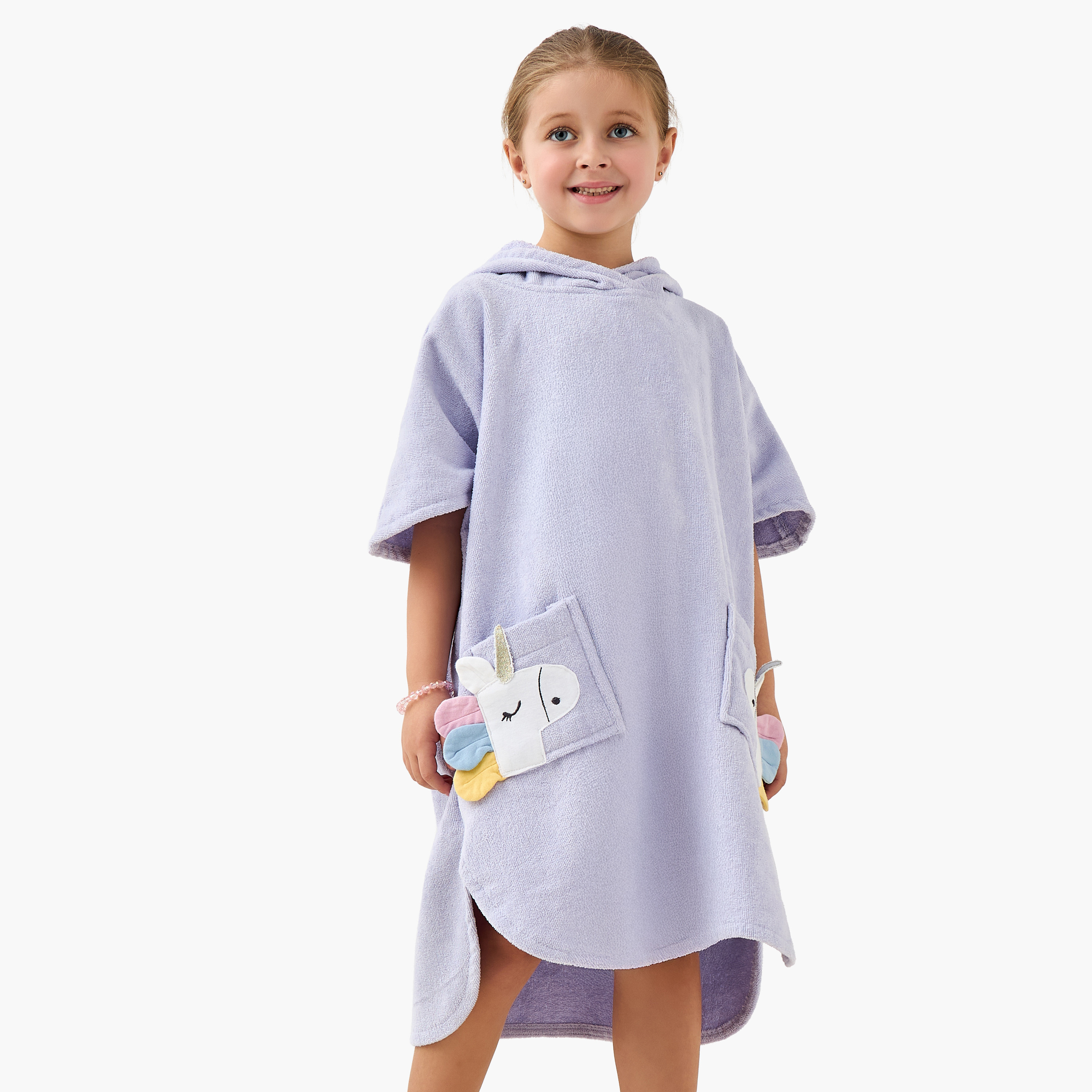 Juniors Terry Hooded Bathrobe with Unicorn Applique-girls-clothing-nightwear-image-1