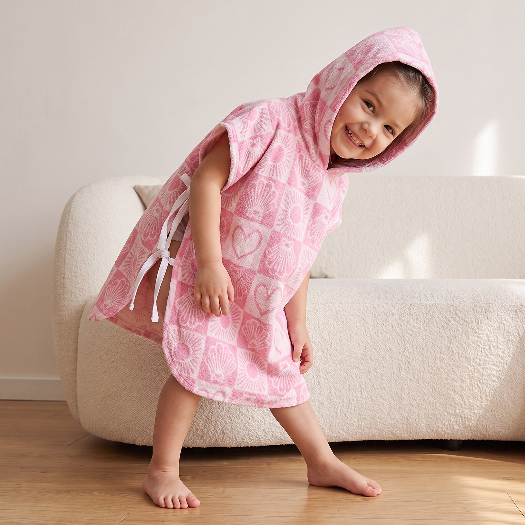 Juniors Cotton Hooded Short Sleeves Bathrobe with Tile Print-girls-clothing-nightwear-image-5