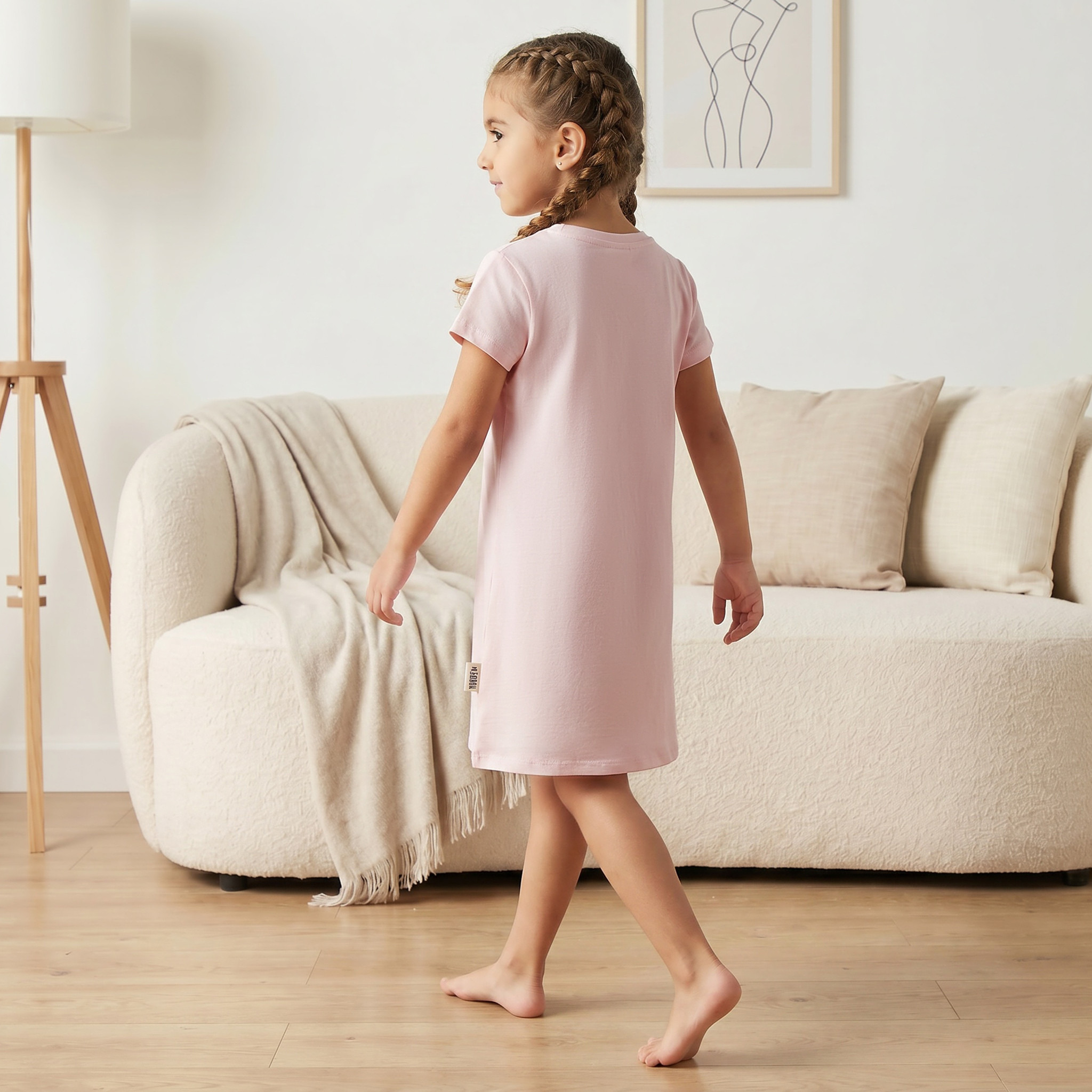 طقم قميص نوم قطني بياقة مستديرة وأكمام قصيرة بطبعة دب من جونيورز - قطعتين-girls-clothing-nightwear-image-3
